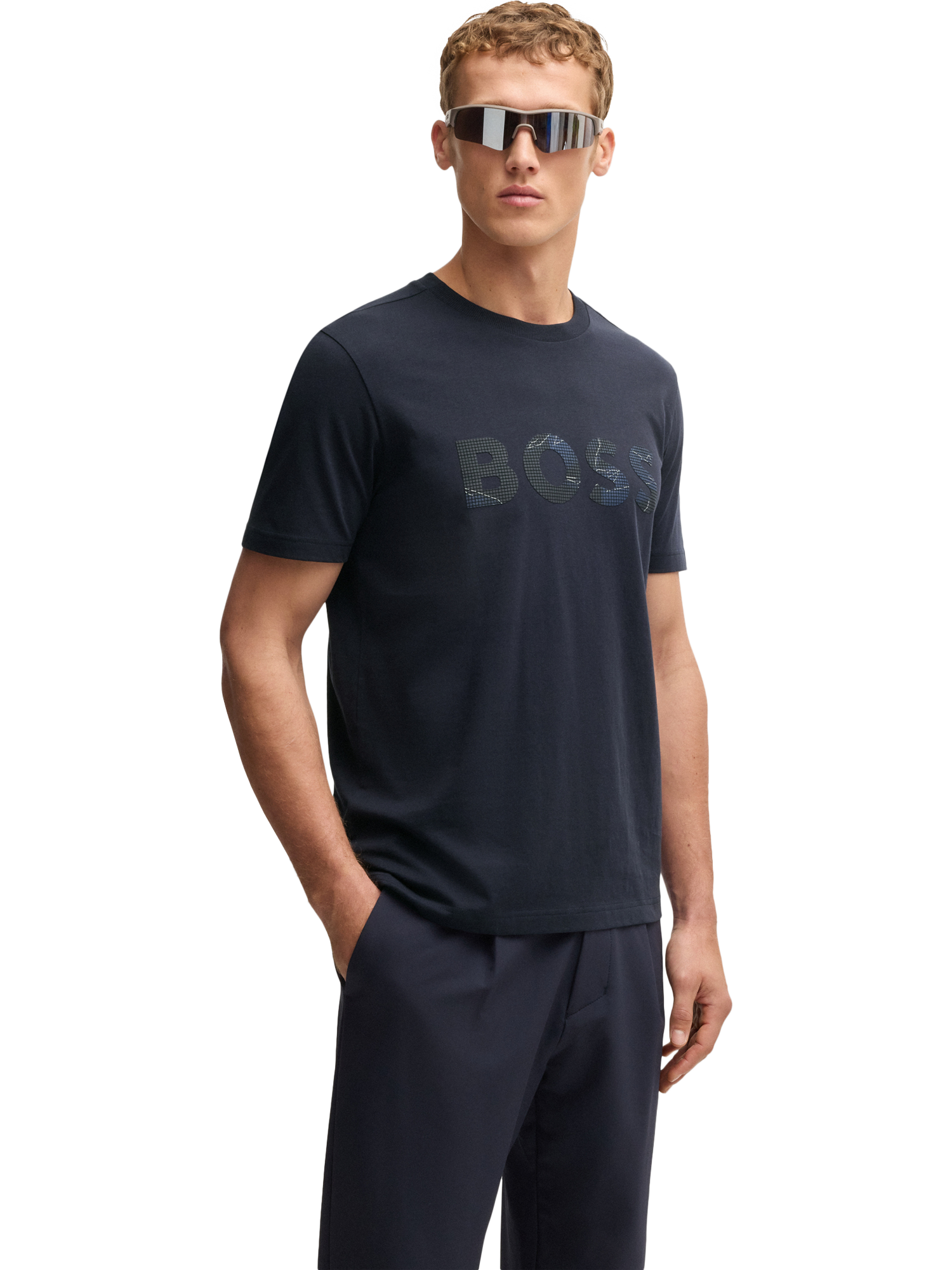 BOSS Cotton Regular Fit Short Sleeve Logo T-Shirt, Dark Blue