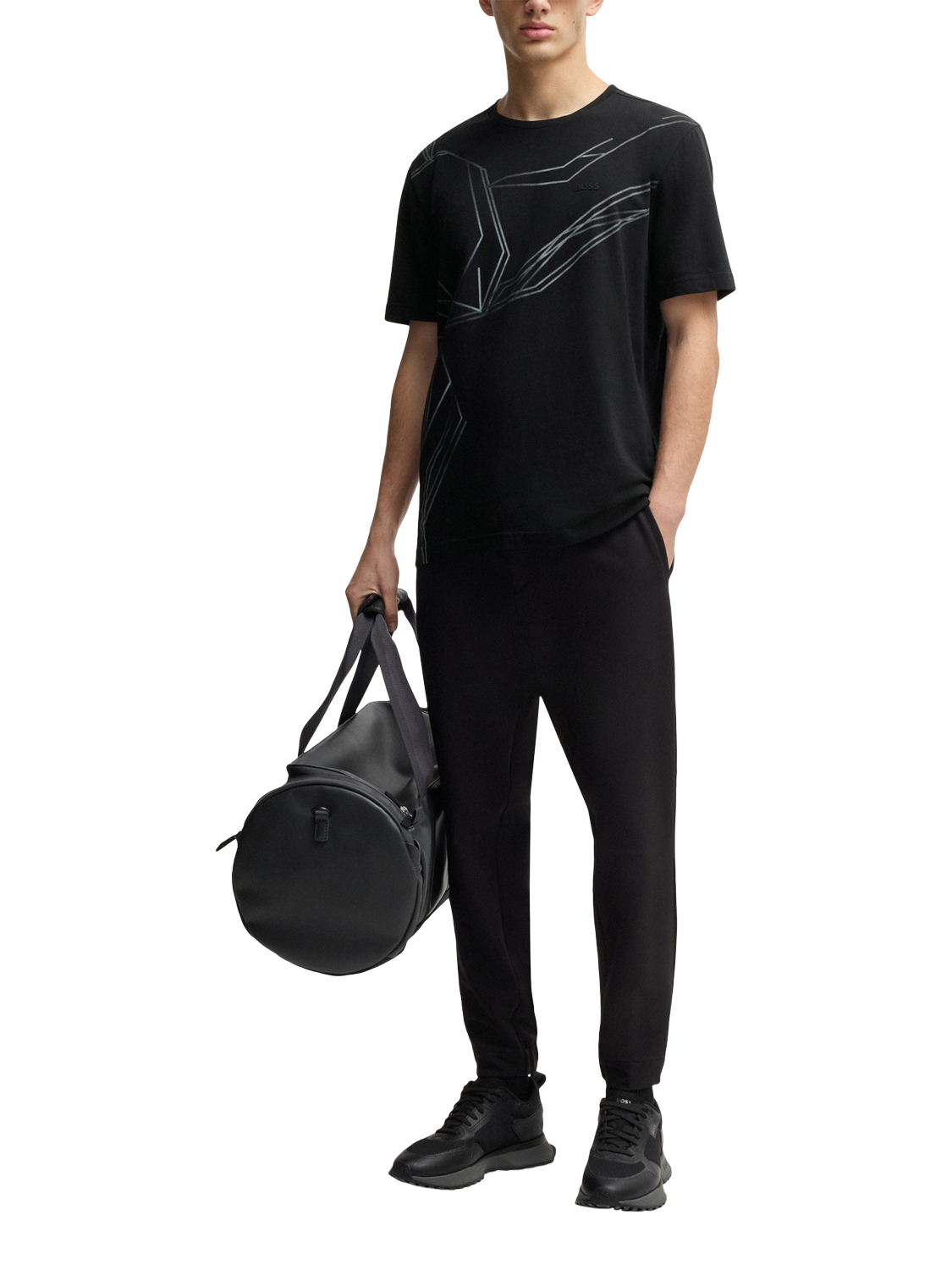 Product image 3 of 5, which shows BOSS Cotton Blend Regular Fit Short Sleeve Abstract T-Shirt, Black, L