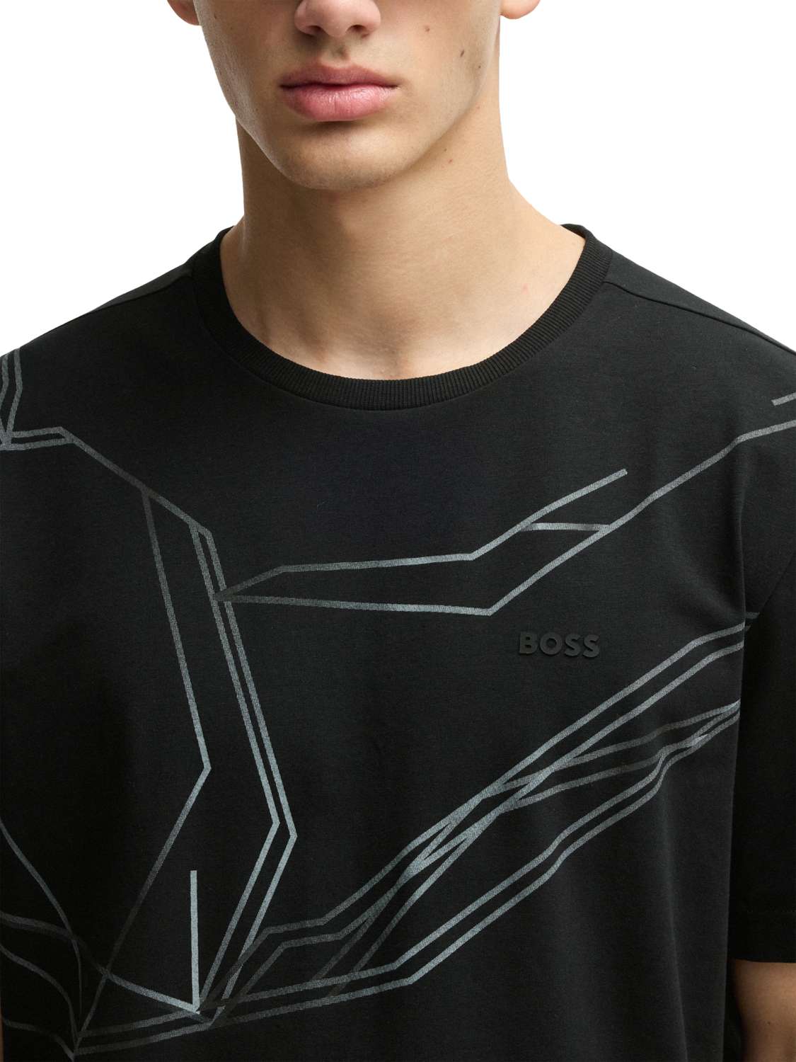 Product image 5 of 5, which shows BOSS Cotton Blend Regular Fit Short Sleeve Abstract T-Shirt, Black, L