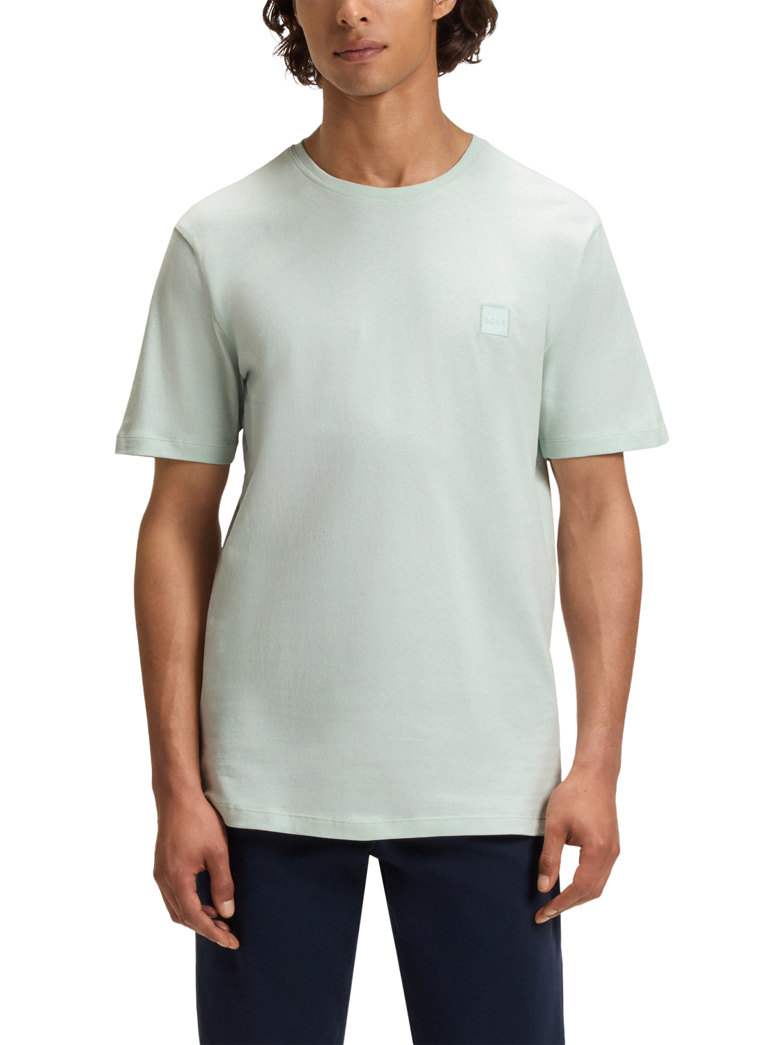 Product image 1 of 5, which shows BOSS Logo Patch Cotton T-Shirt, Blue, M