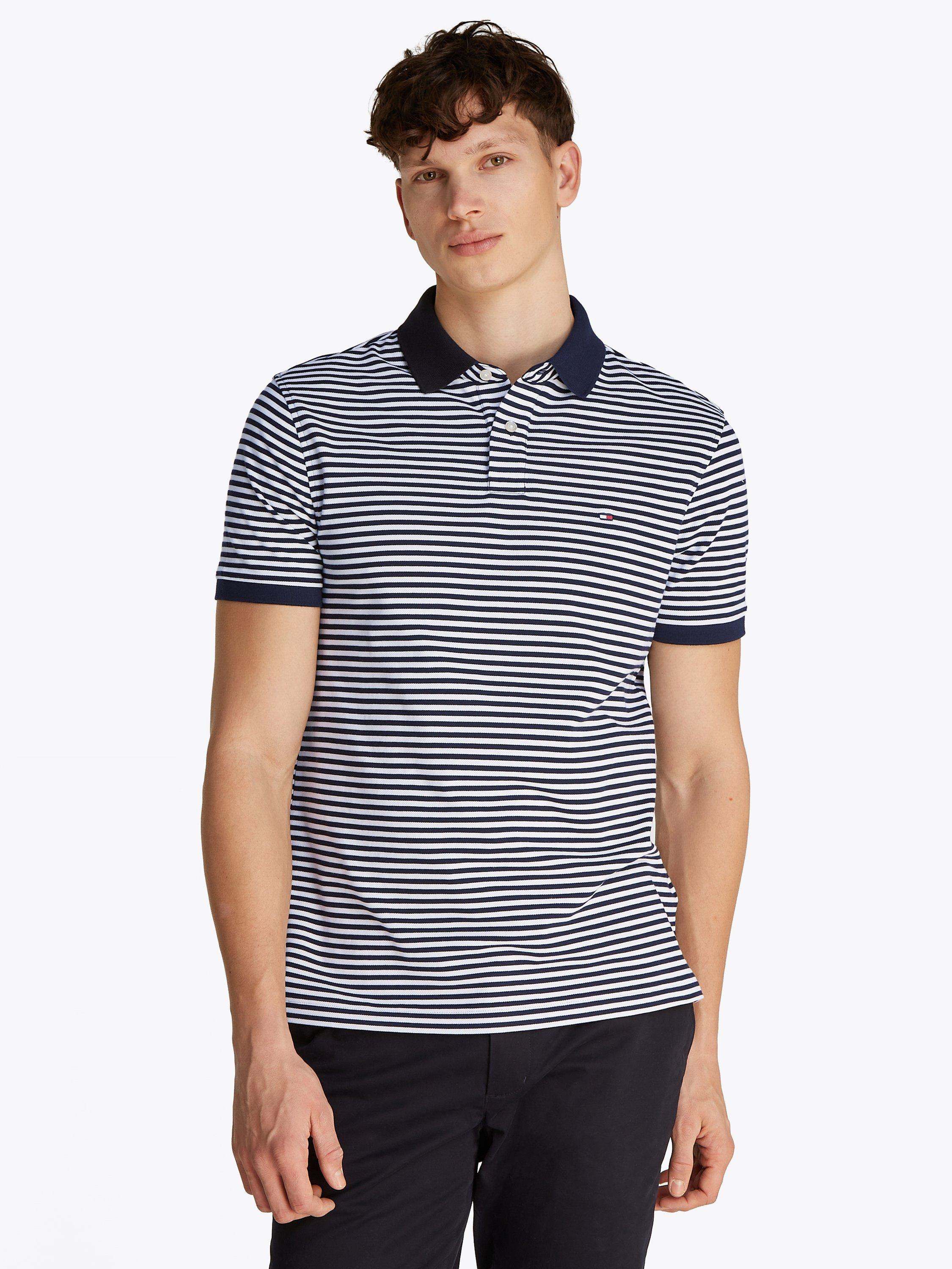 Product image 1 of 6, which shows Tommy Hilfiger Adaptive Cotton Blend Regular Fit Short Sleeve Polo Shirt, Desert Sky/White, S