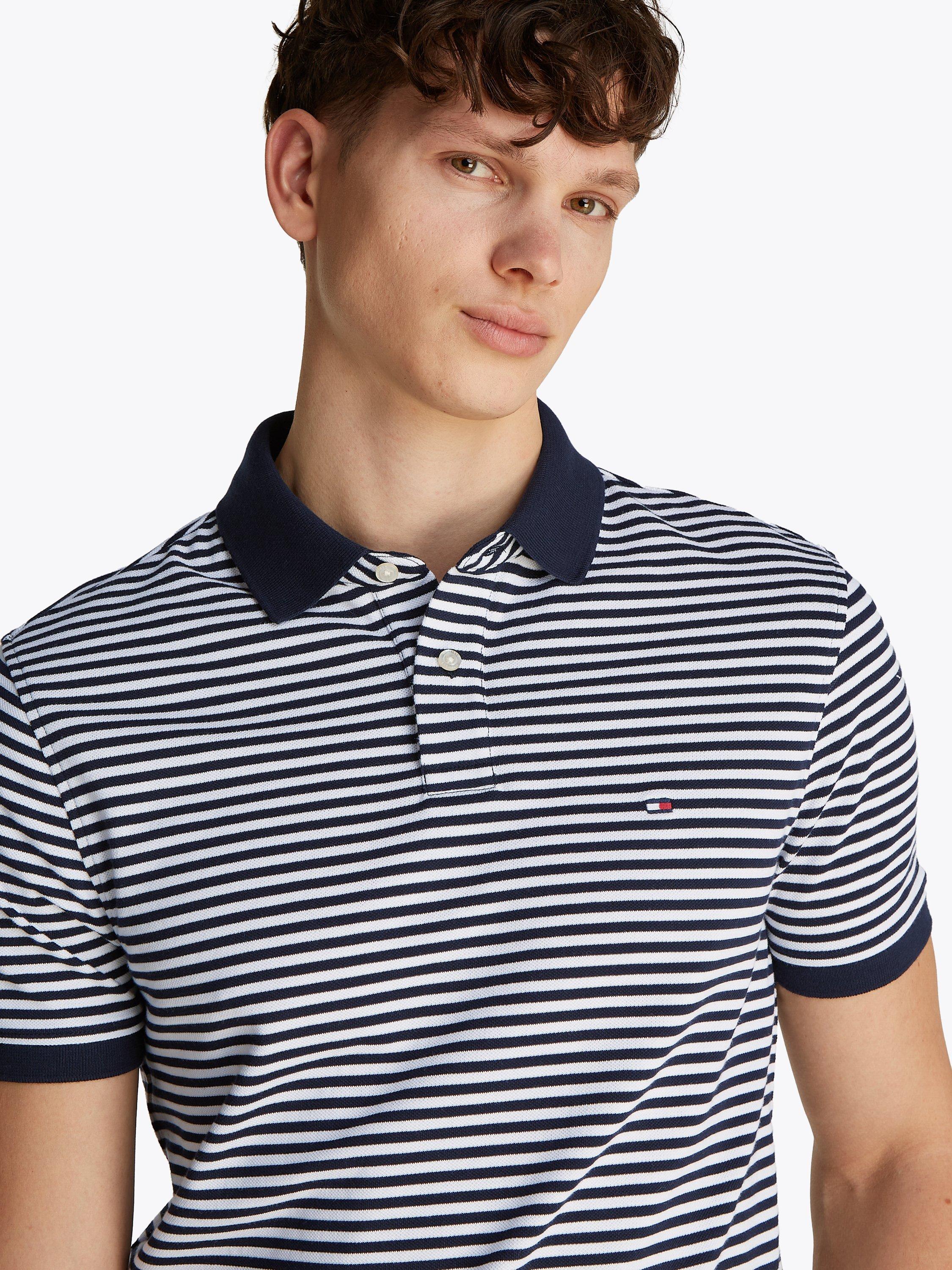 Product image 4 of 6, which shows Tommy Hilfiger Adaptive Cotton Blend Regular Fit Short Sleeve Polo Shirt, Desert Sky/White, S