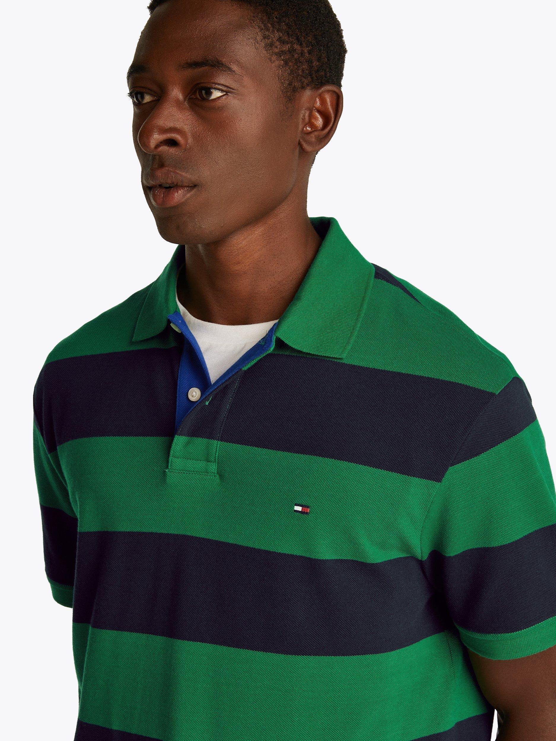 Product image 4 of 7, which shows Tommy Hilfiger Block Stripe Polo Shirt, Green/Desert Sky, S