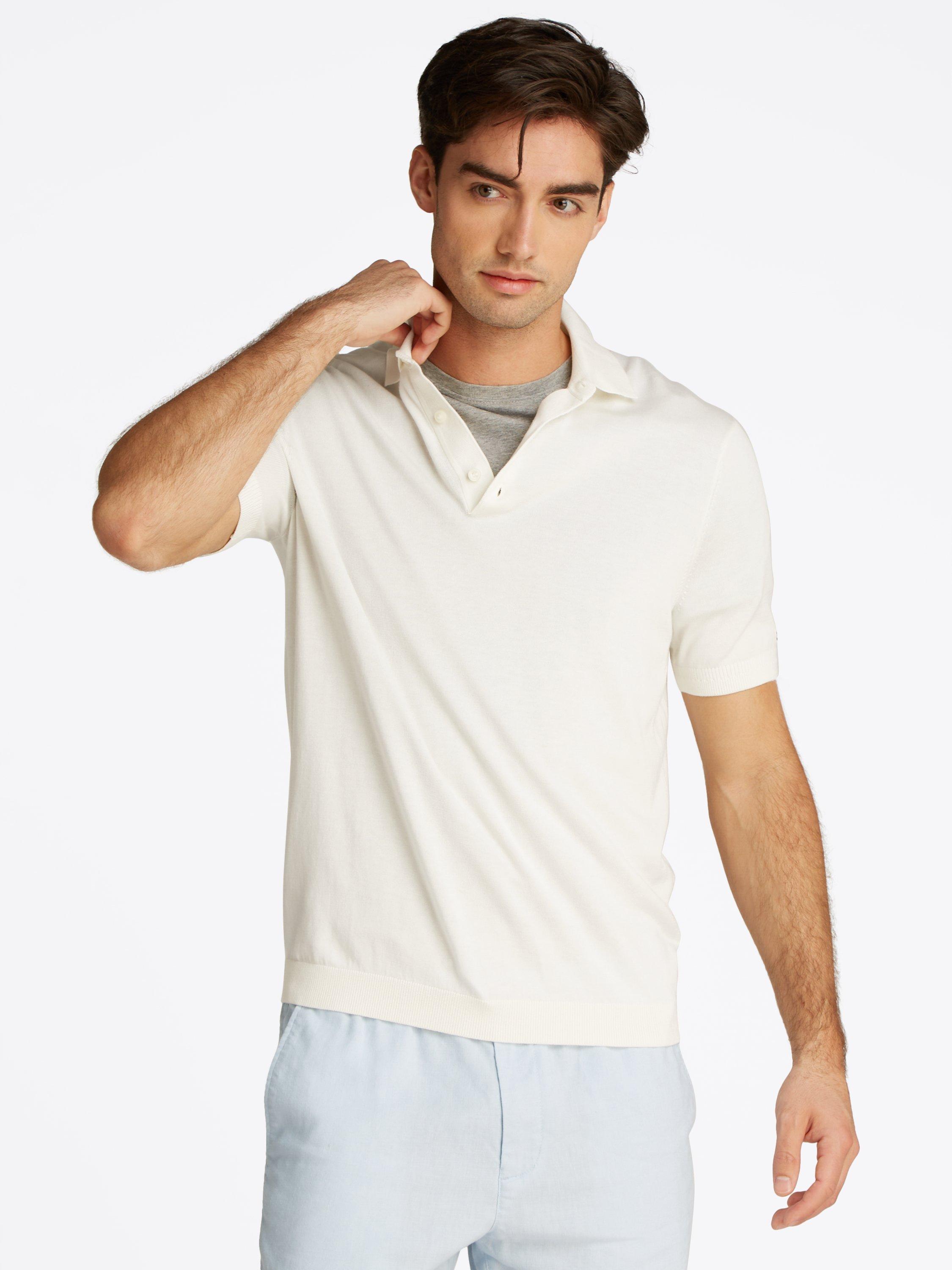 Product image 1 of 6, which shows Tommy Hilfiger Cotton Blend Regular Fit Short Sleeve Polo Shirt, Ivory Petal, L