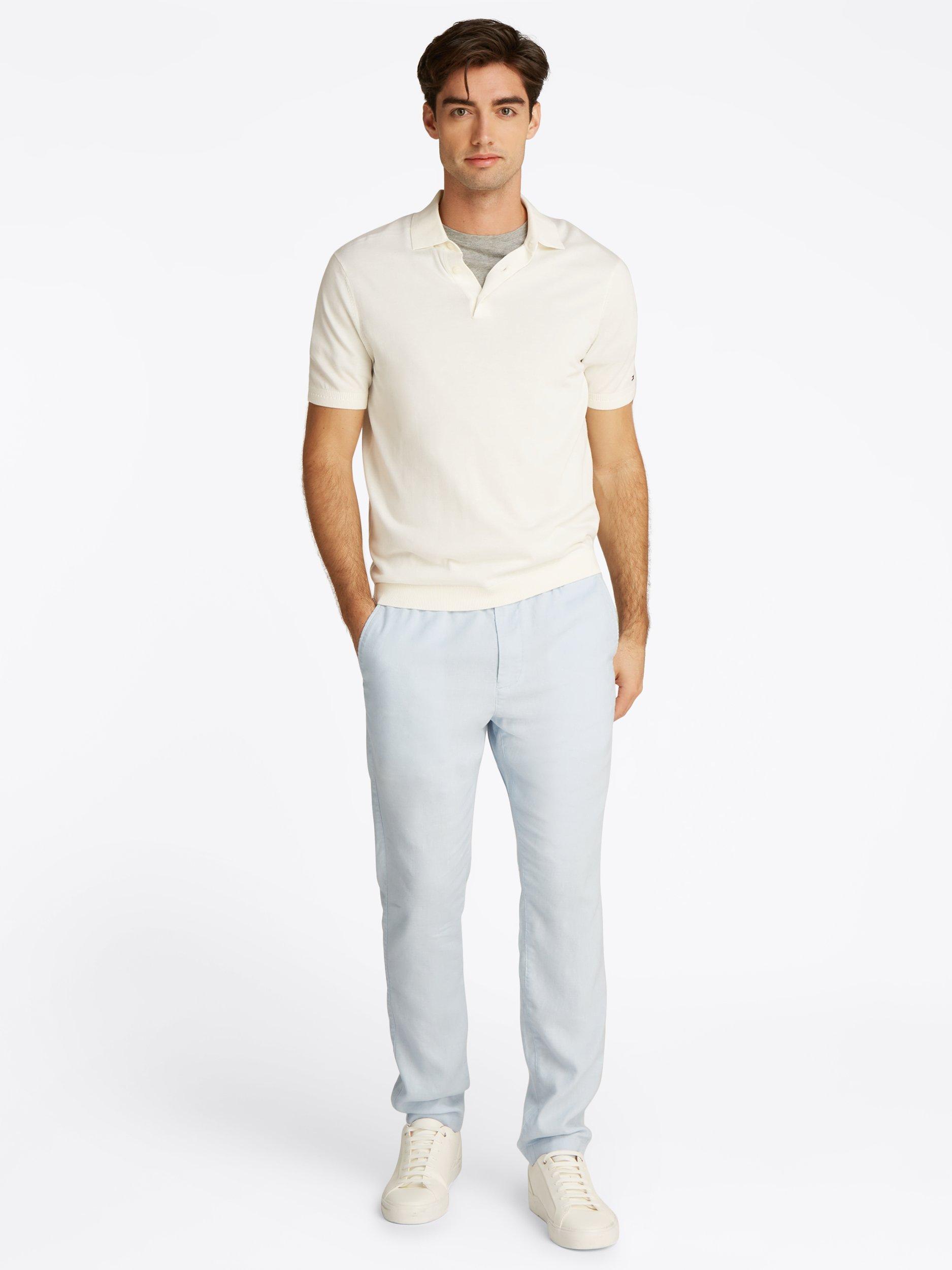 Product image 2 of 6, which shows Tommy Hilfiger Cotton Blend Regular Fit Short Sleeve Polo Shirt, Ivory Petal, L