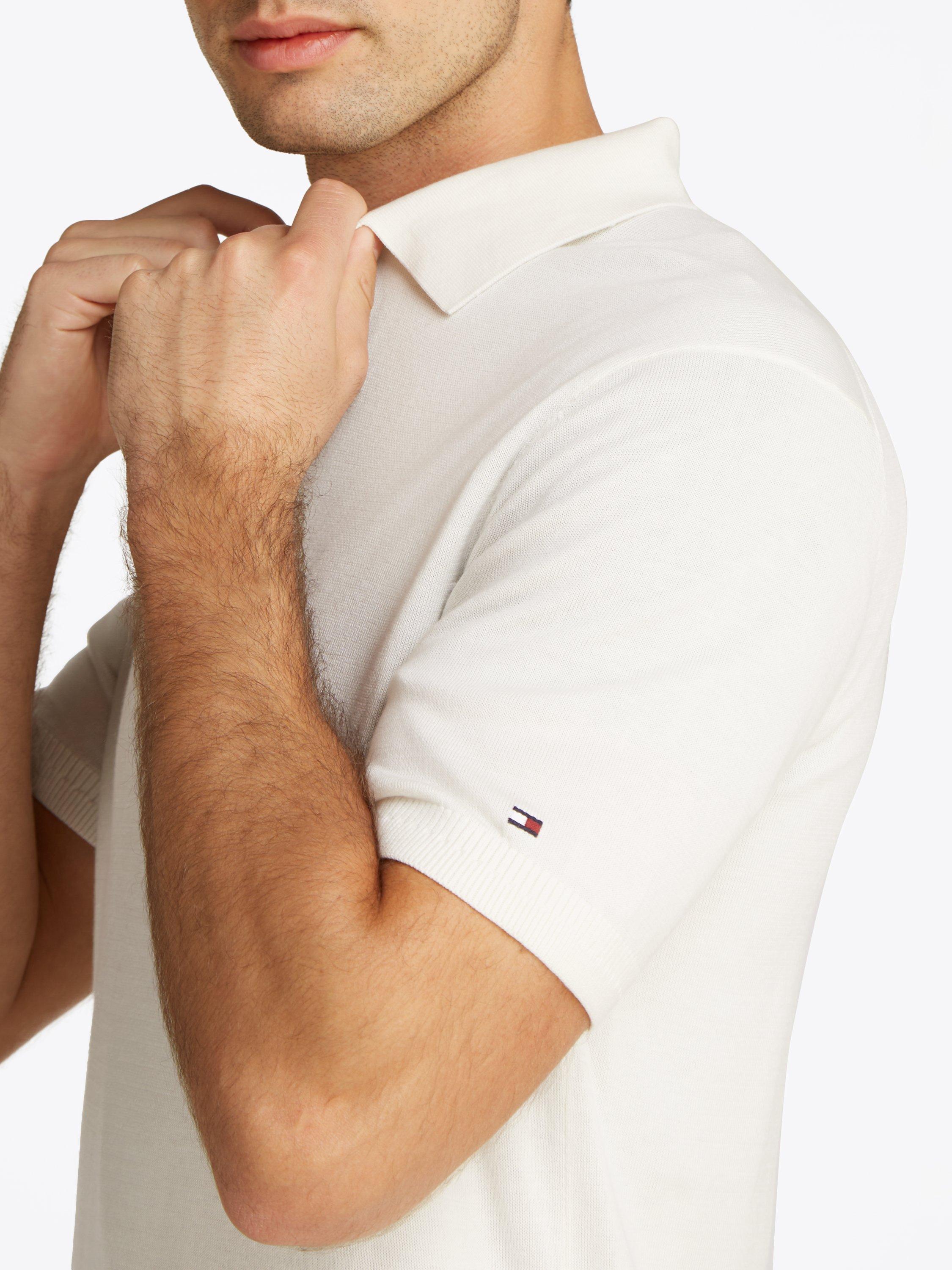 Product image 4 of 6, which shows Tommy Hilfiger Cotton Blend Regular Fit Short Sleeve Polo Shirt, Ivory Petal, L