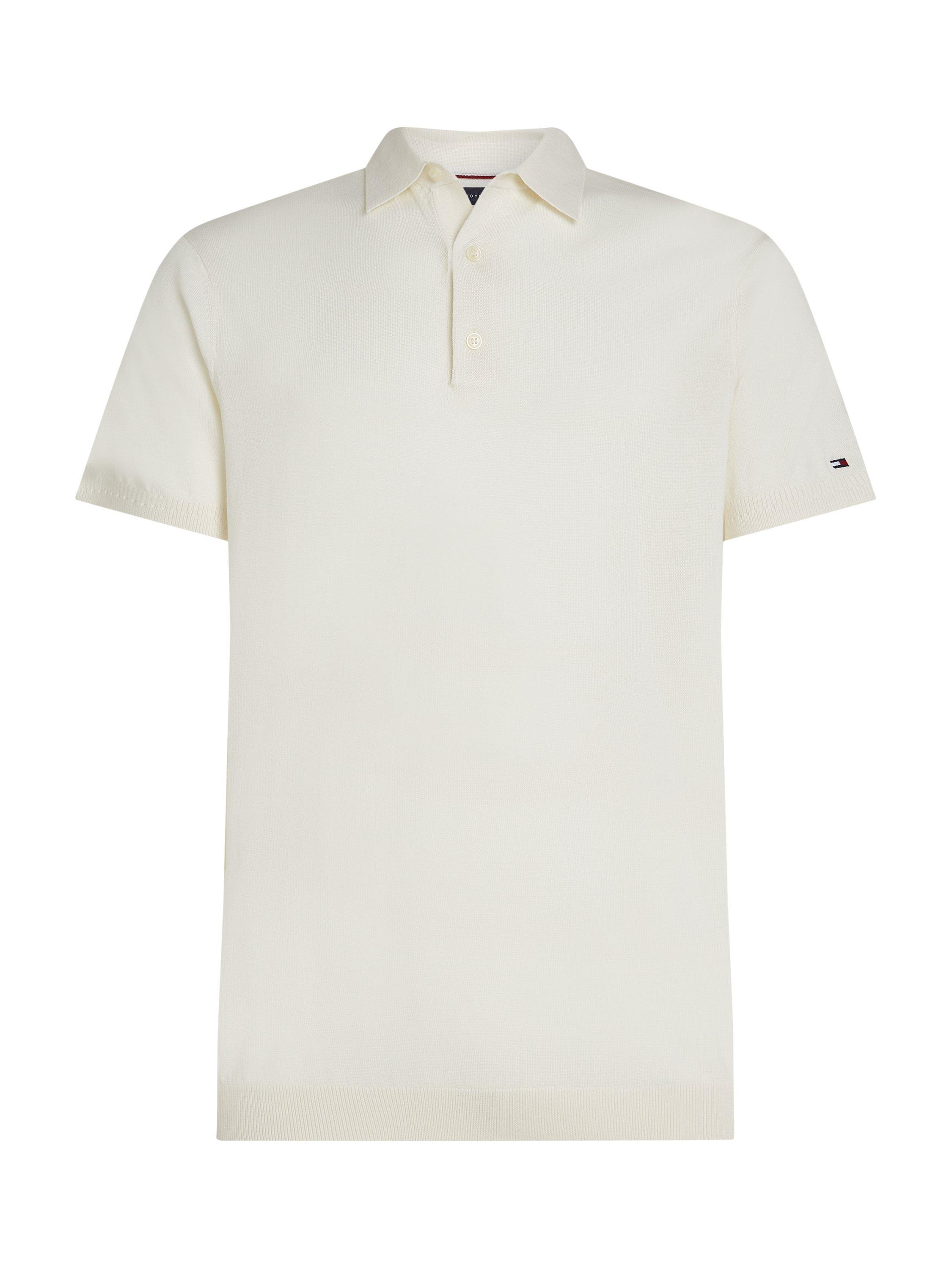 Product image 5 of 6, which shows Tommy Hilfiger Cotton Blend Regular Fit Short Sleeve Polo Shirt, Ivory Petal, L