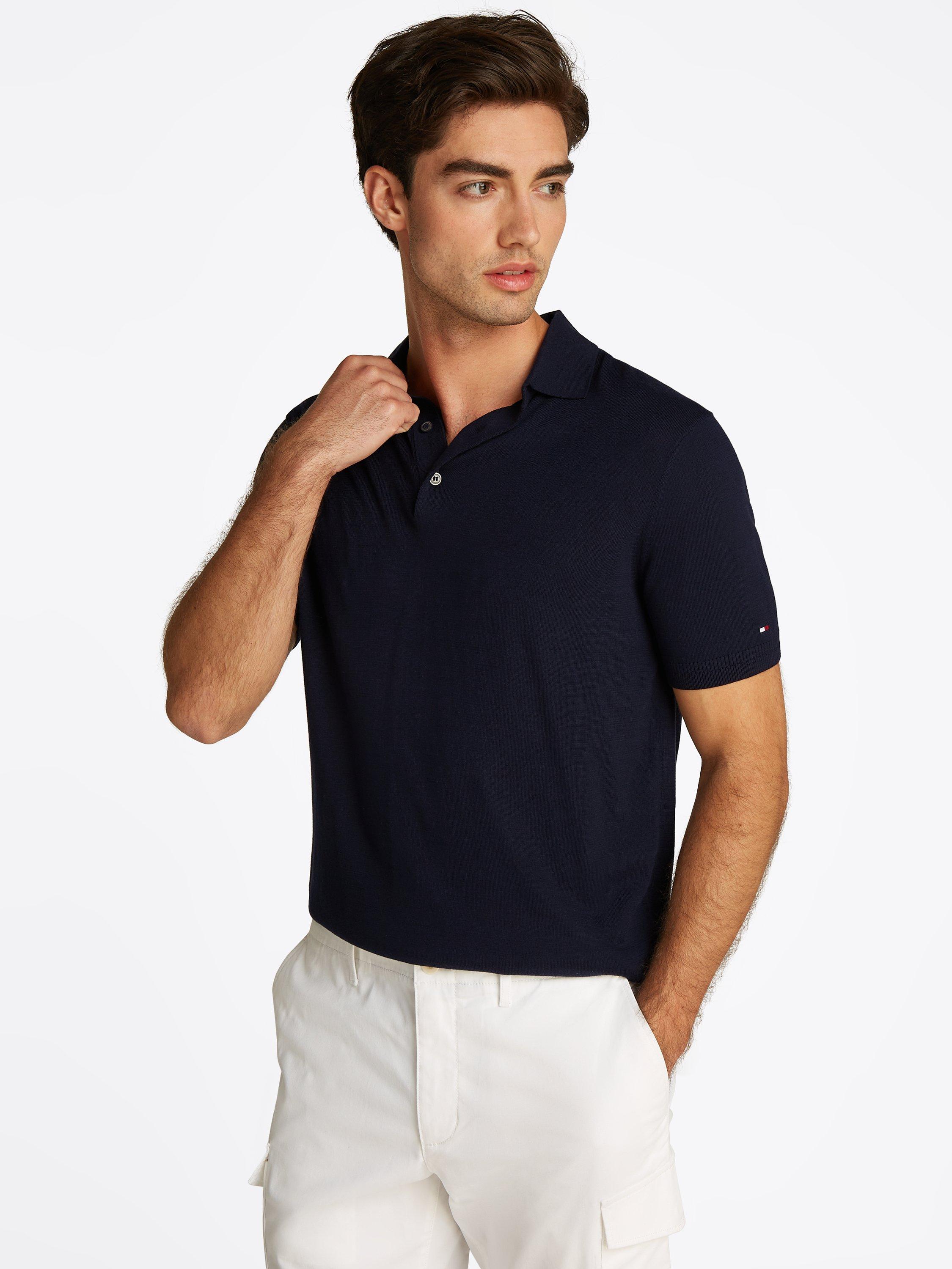 Product image 1 of 6, which shows Tommy Hilfiger Cotton Blend Regular Fit Short Sleeve Polo Shirt, Desert Sky, S