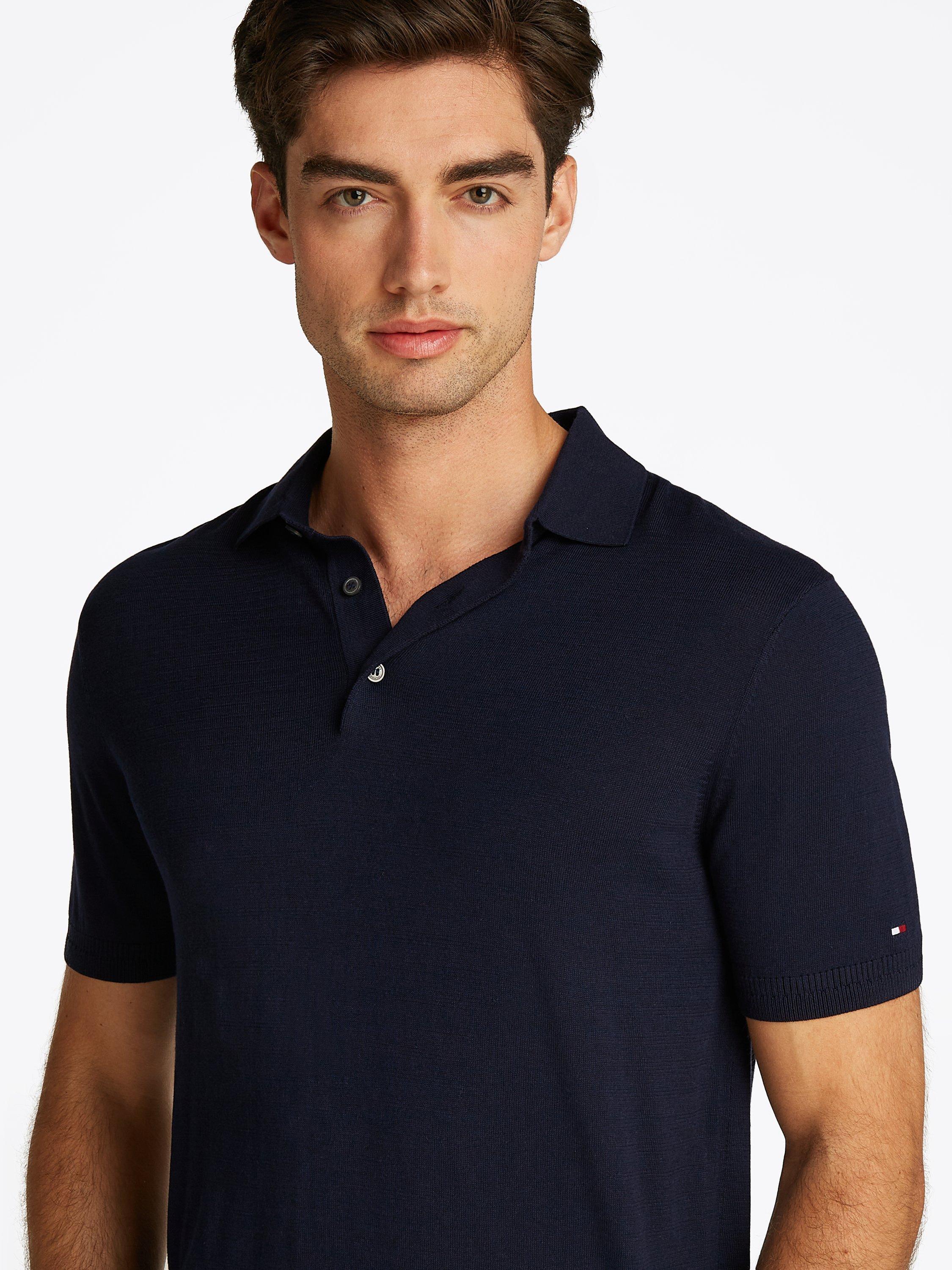 Product image 4 of 6, which shows Tommy Hilfiger Cotton Blend Regular Fit Short Sleeve Polo Shirt, Desert Sky, S