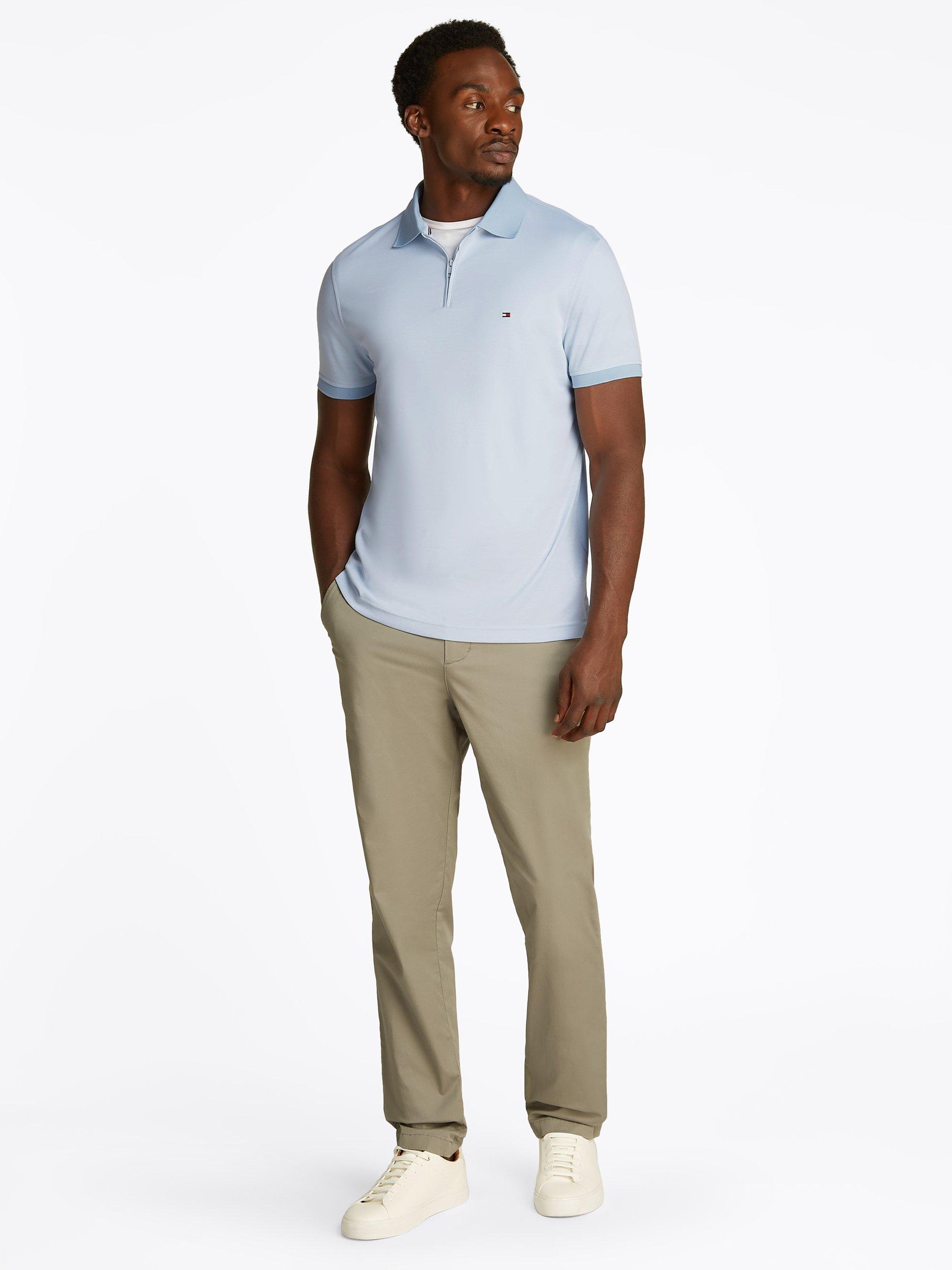Product image 2 of 6, which shows Tommy Hilfiger Cotton Blend Regular Fit Short Sleeve Polo Shirt, Breezy Blue/White, S
