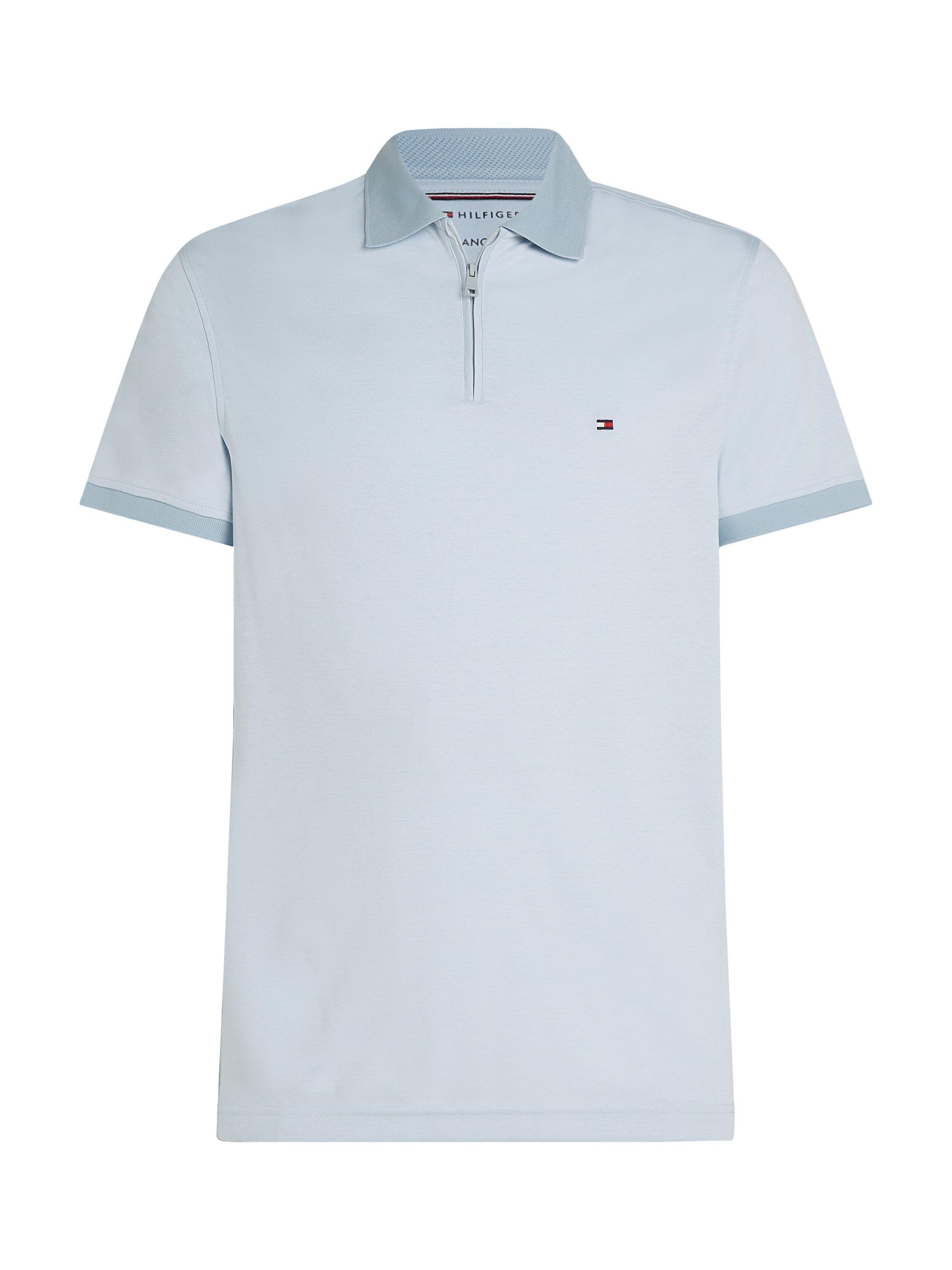 Product image 5 of 6, which shows Tommy Hilfiger Cotton Blend Regular Fit Short Sleeve Polo Shirt, Breezy Blue/White, S
