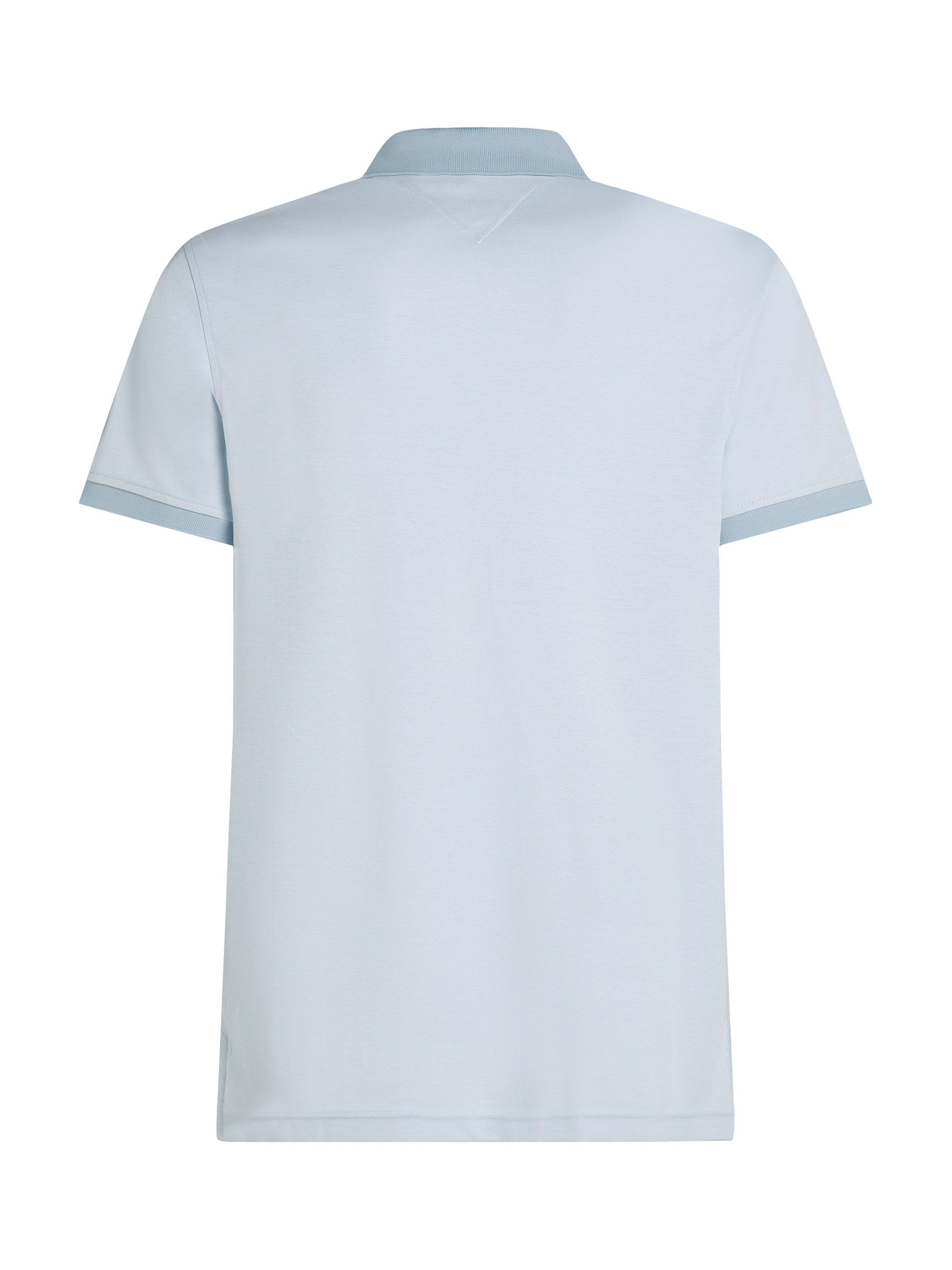 Product image 6 of 6, which shows Tommy Hilfiger Cotton Blend Regular Fit Short Sleeve Polo Shirt, Breezy Blue/White, S