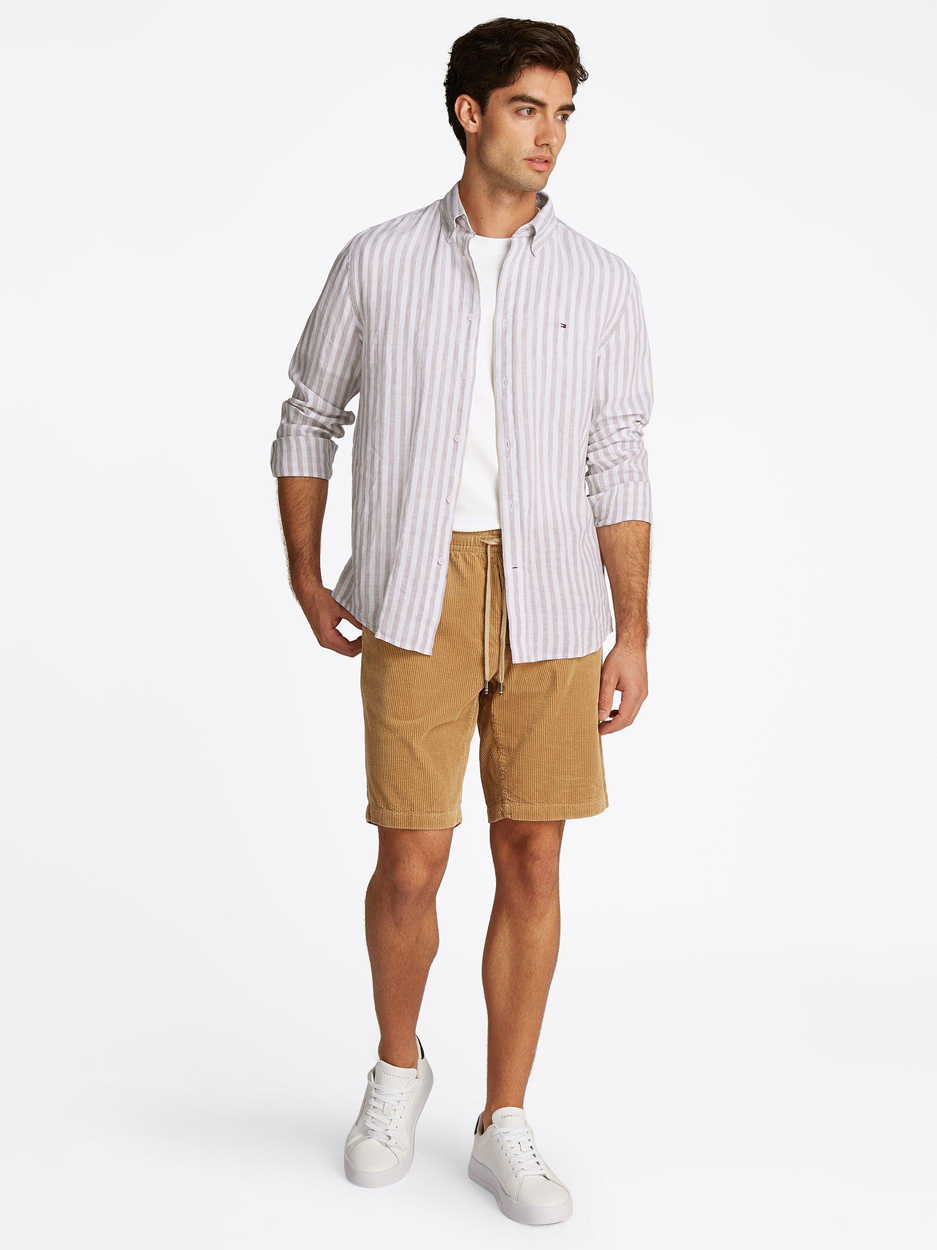 Product image 2 of 6, which shows Tommy Hilfiger Linen Regular Fit Stripe Shirt, Beige/White, S