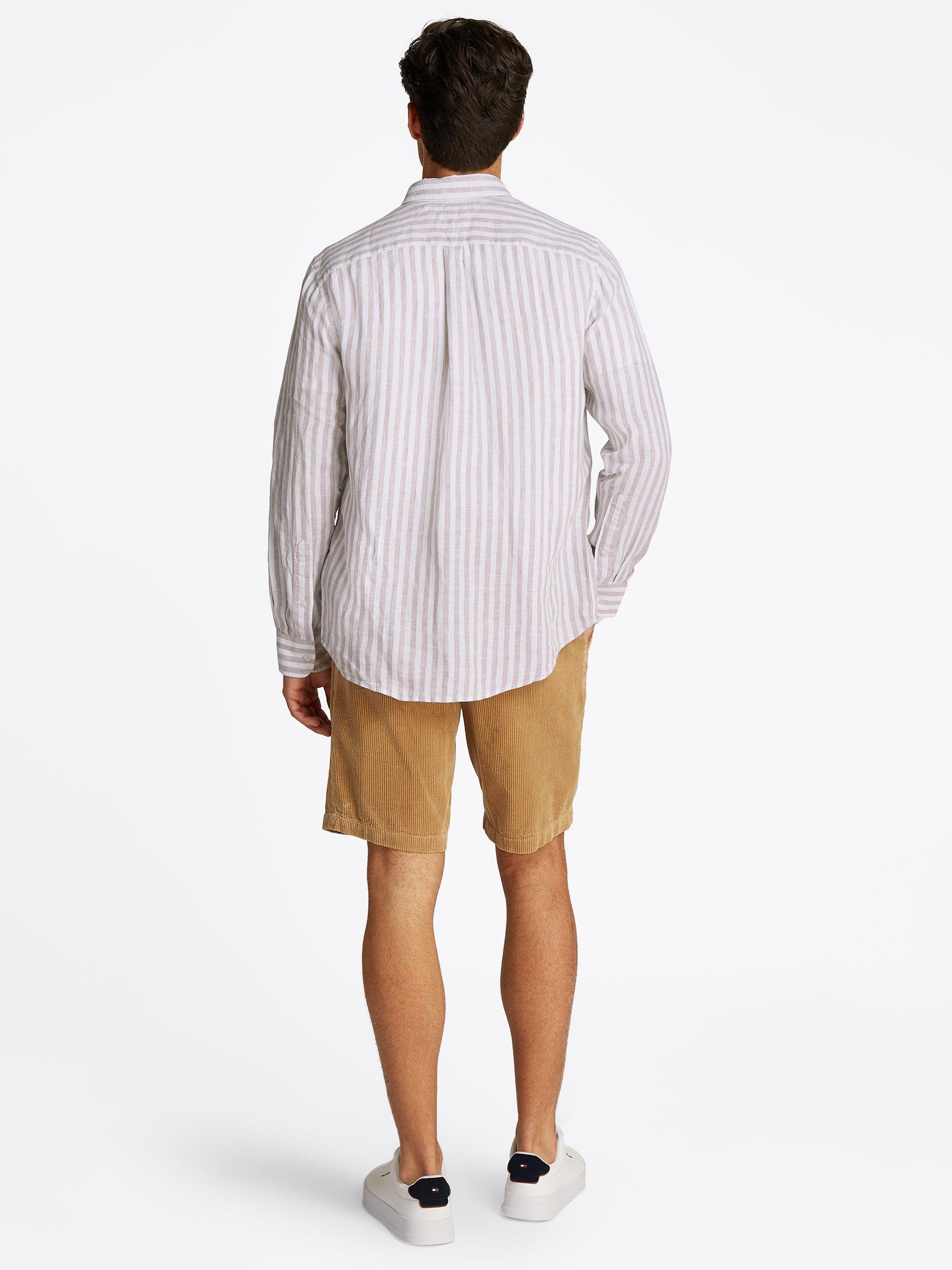 Product image 3 of 6, which shows Tommy Hilfiger Linen Regular Fit Stripe Shirt, Beige/White, S