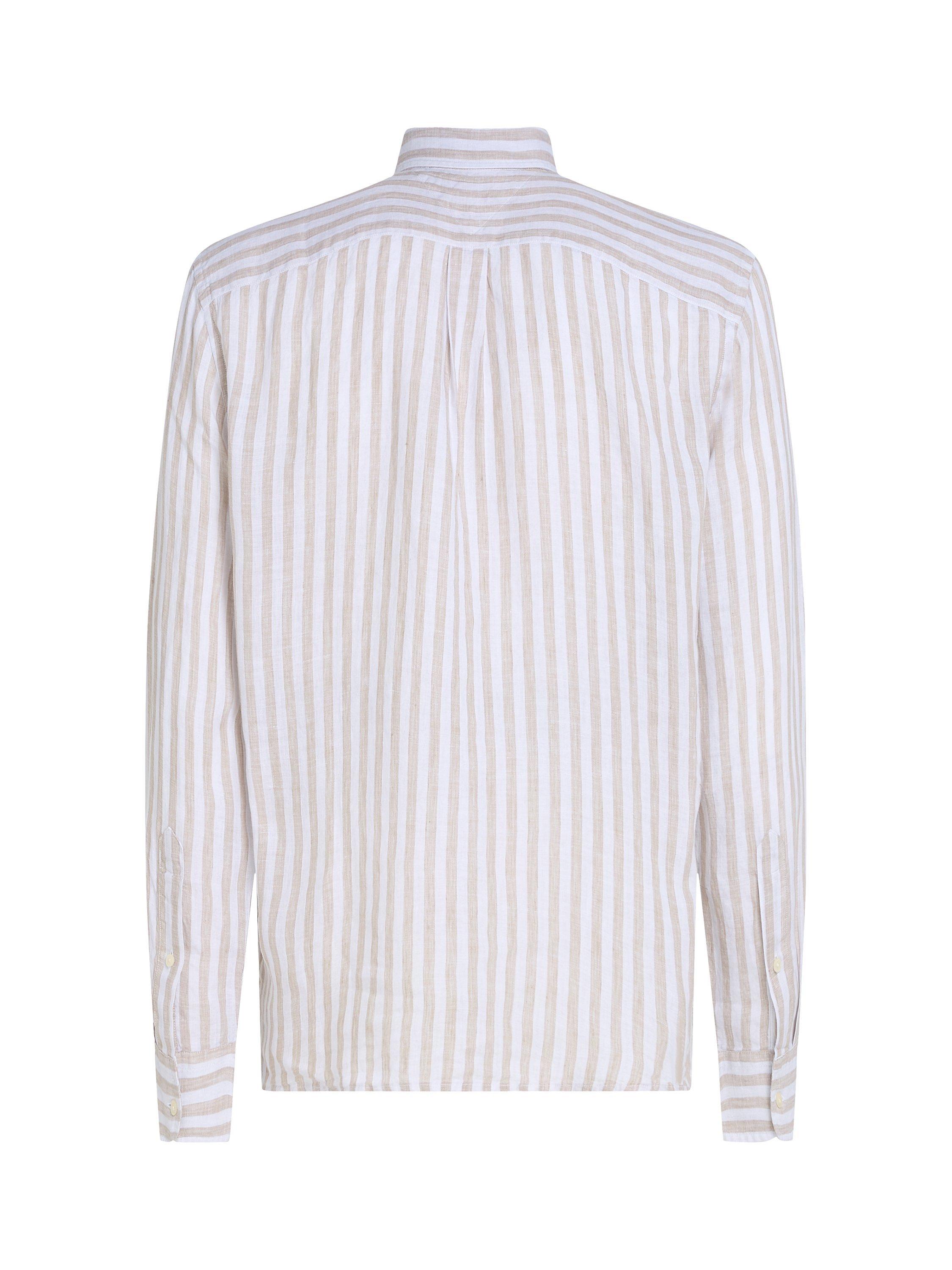 Product image 6 of 6, which shows Tommy Hilfiger Linen Regular Fit Stripe Shirt, Beige/White, S