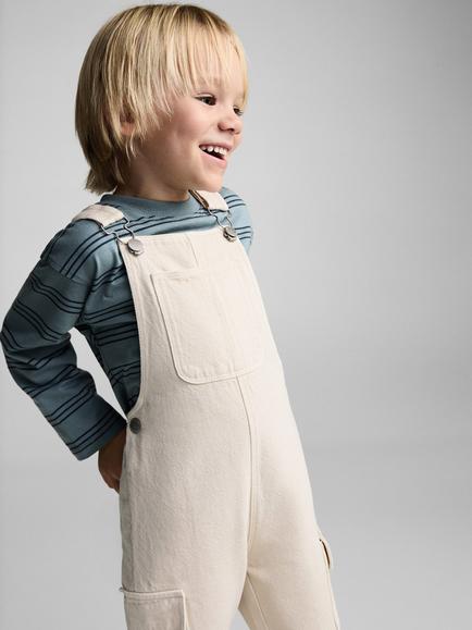 Mango Kids' Juanito Dungarees, Light Beige - view 2, Light Beige
