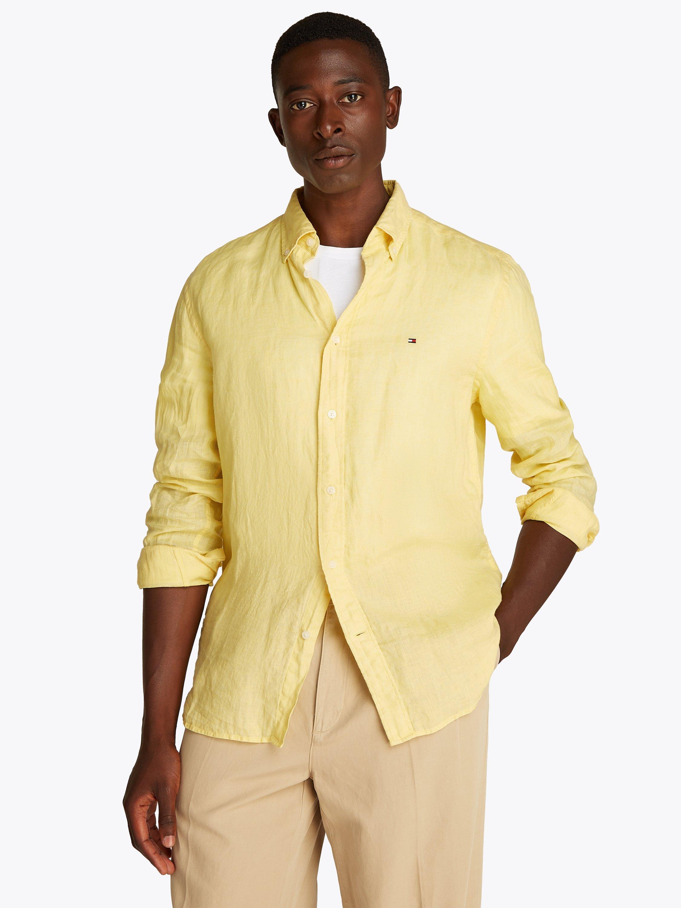 Product image 1 of 6, which shows Tommy Hilfiger Linen Regular Fit Long Sleeve Shirt, Citronella, S