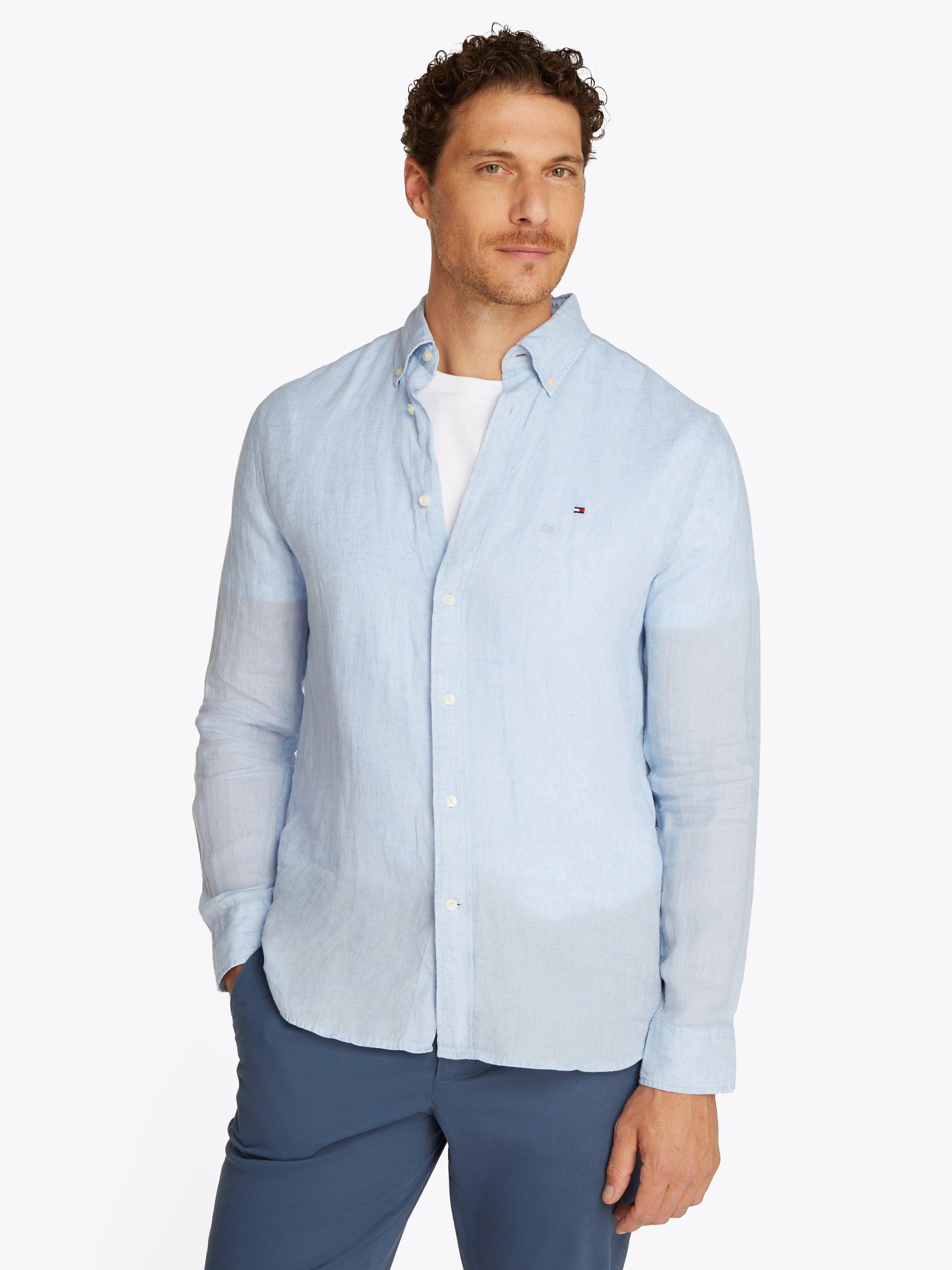 Product image 1 of 6, which shows Tommy Hilfiger Linen Regular Fit Long Sleeve Shirt, Breezy Blue, M