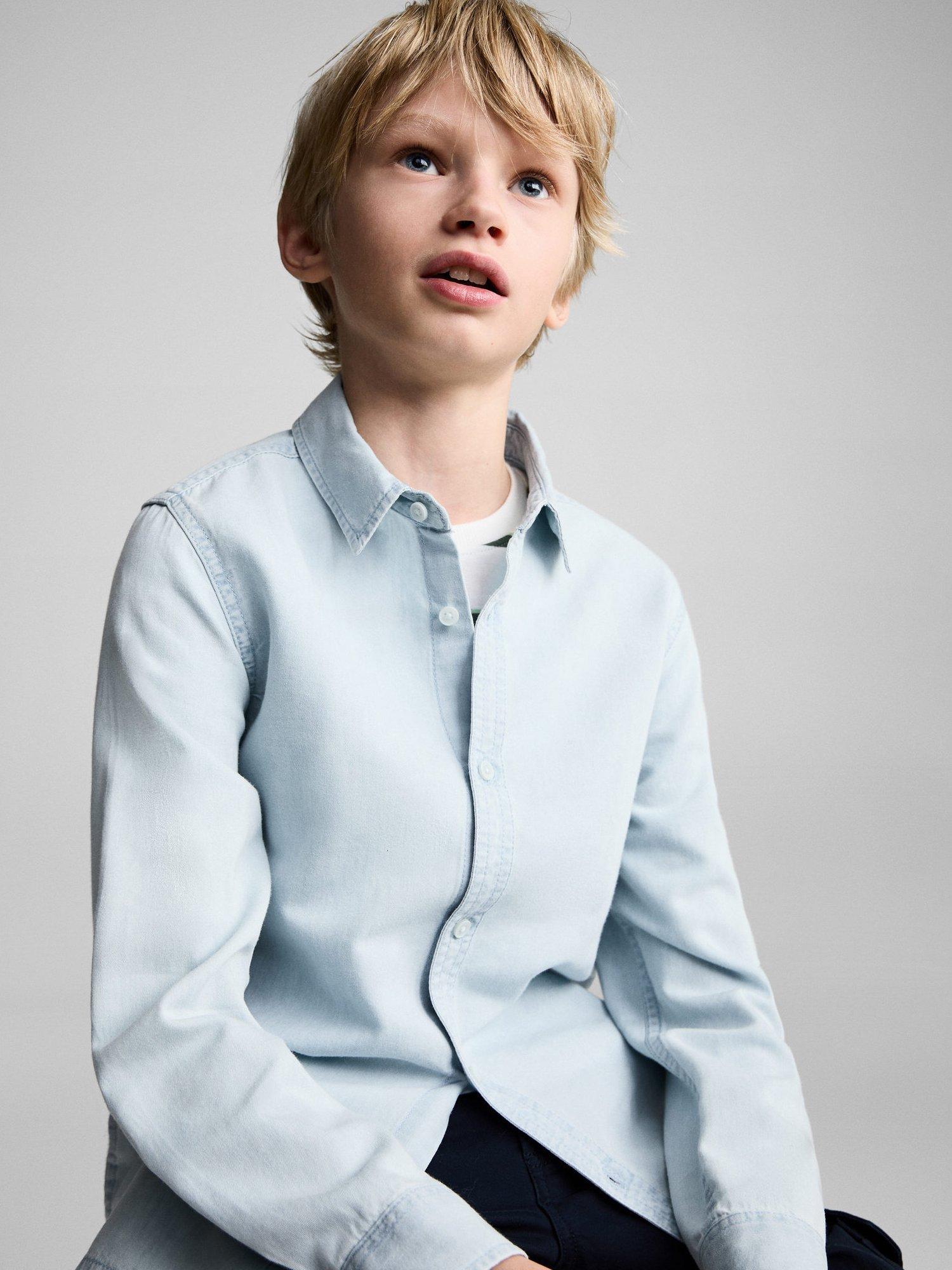 Product image 1 of 7, which shows Mango Kids' Joan Cotton Denim Shirt, Open Blue, 6 years