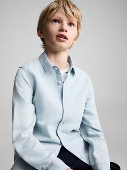 Mango Kids' Joan Cotton Denim Shirt, Open Blue, Open Blue