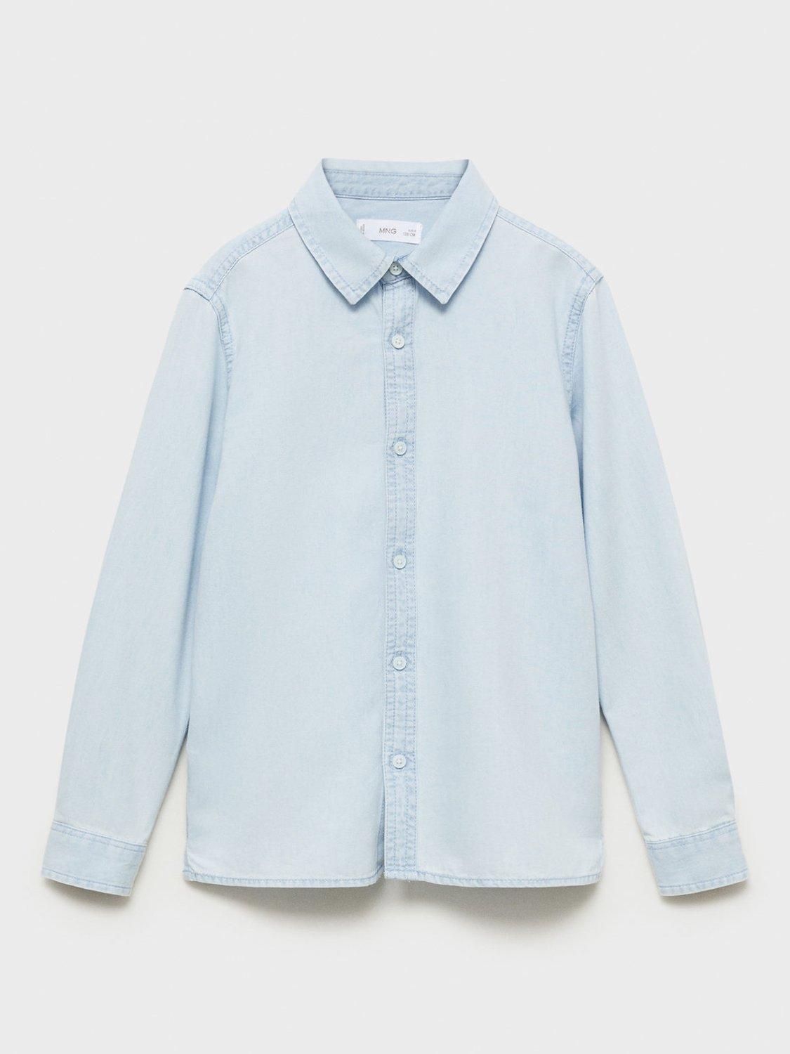 Product image 3 of 7, which shows Mango Kids' Joan Cotton Denim Shirt, Open Blue, 6 years