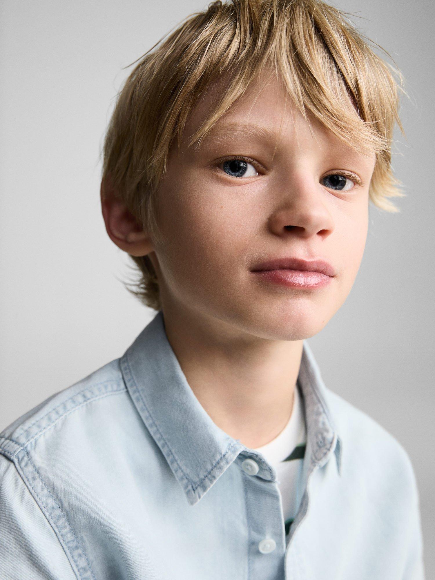 Product image 6 of 7, which shows Mango Kids' Joan Cotton Denim Shirt, Open Blue, 6 years