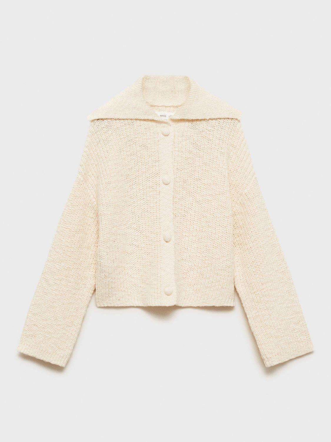 Product image 1 of 4, which shows Mango Kids' Gigi Oversized Collar Cotton Blend Cardigan, Pastel Brown, 11-12 years