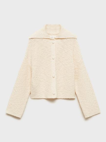 Mango Kids' Gigi Oversized Collar Cotton Blend Cardigan, Pastel Brown, Pastel Brown