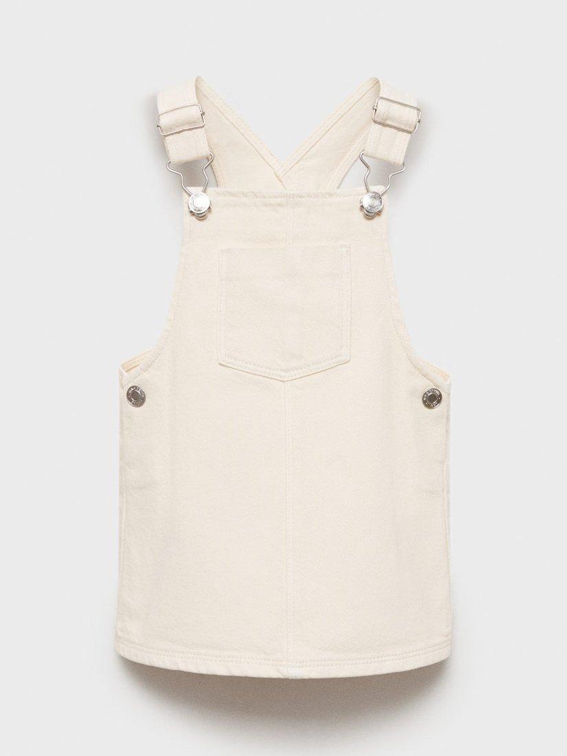 Product image 1 of 4, which shows Mango Kids' Ary Denim Pinafore Dress, Cream, 12-18 months