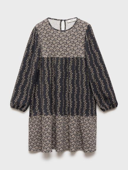 Mango Kids' Boheme Floral Dress, Charcoal, Charcoal