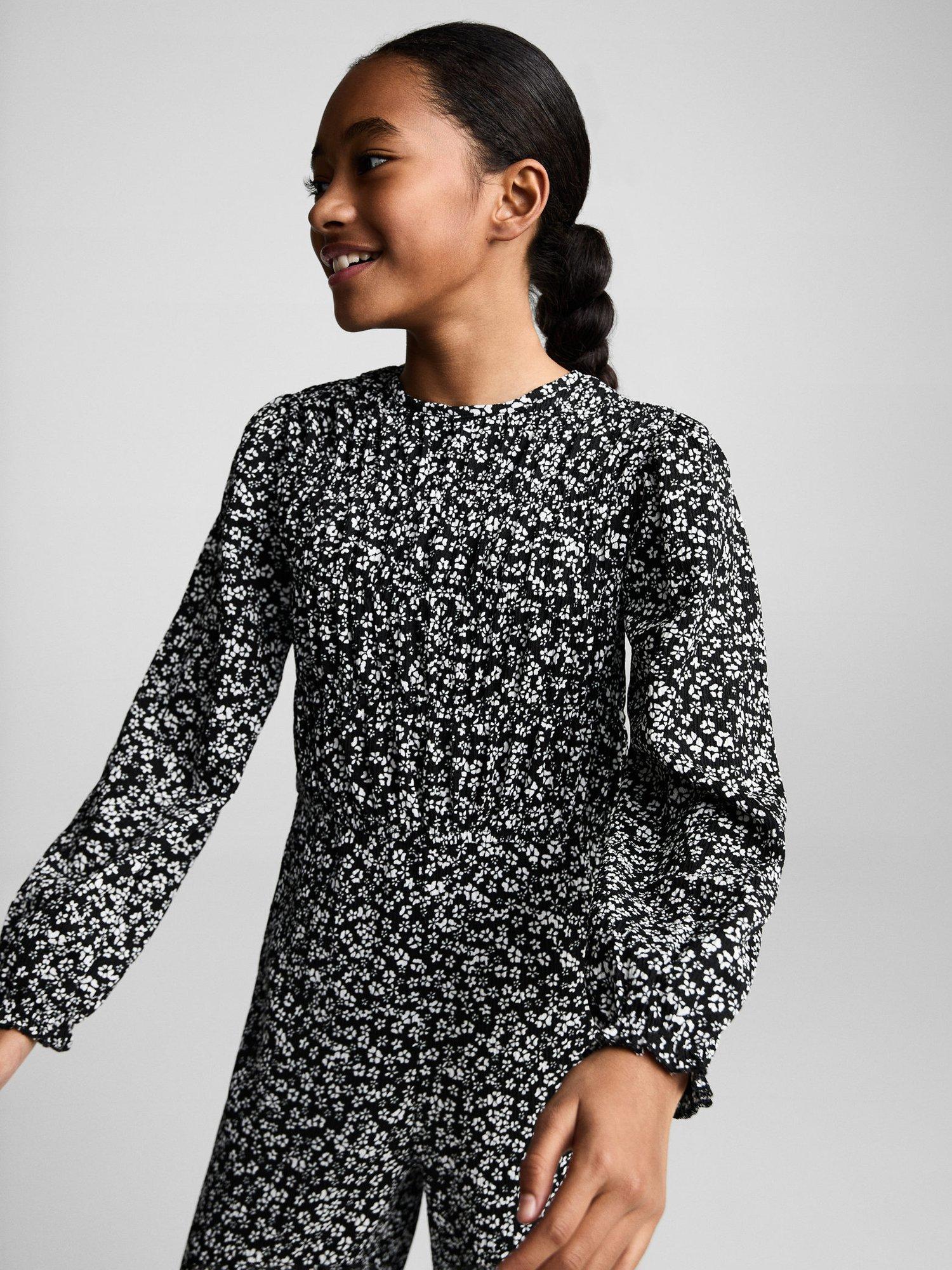 Product image 2 of 7, which shows Mango Kids' Nido Floral Jumpsuit, Black, 5-6 years
