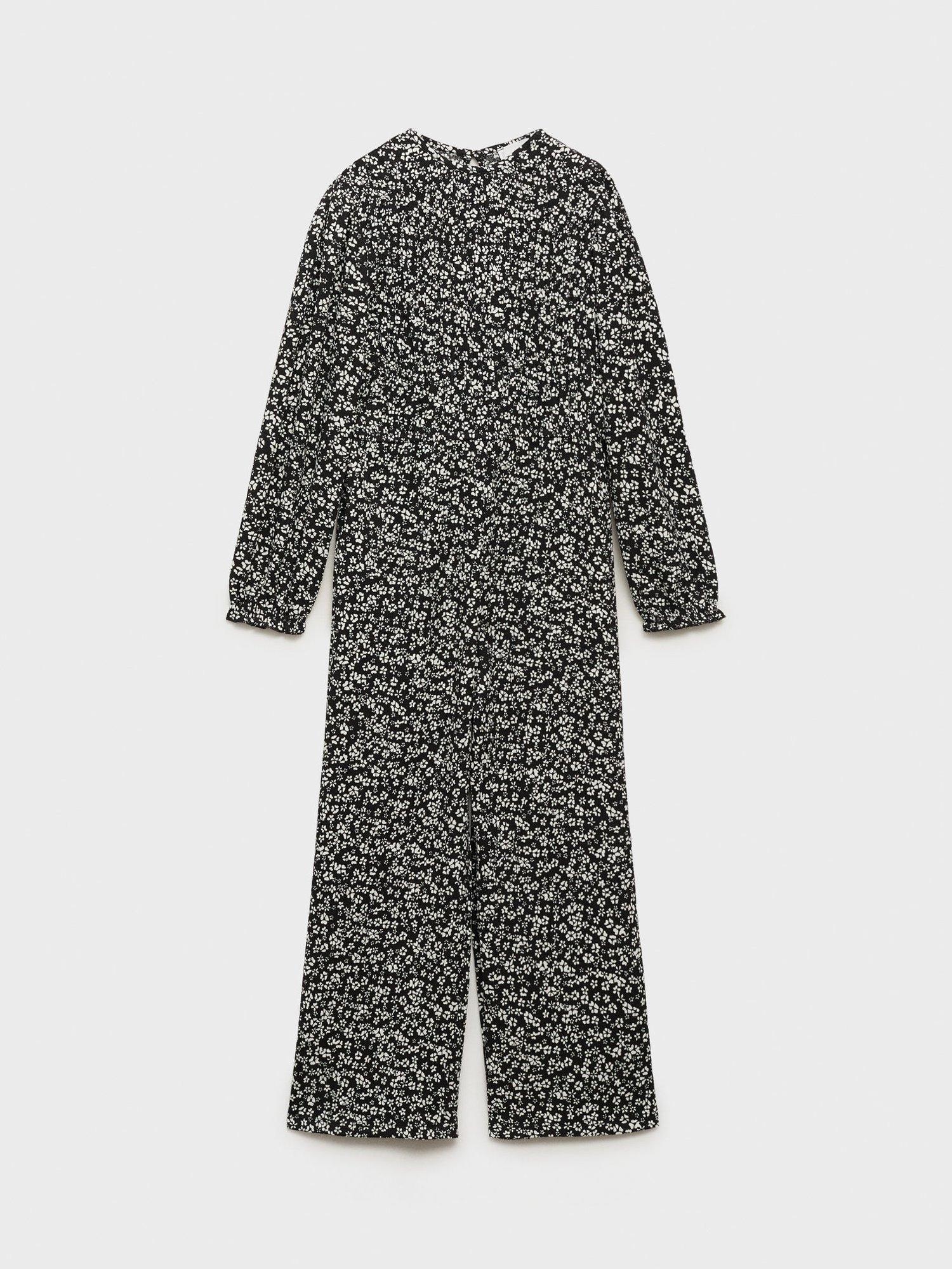 Product image 3 of 7, which shows Mango Kids' Nido Floral Jumpsuit, Black, 5-6 years