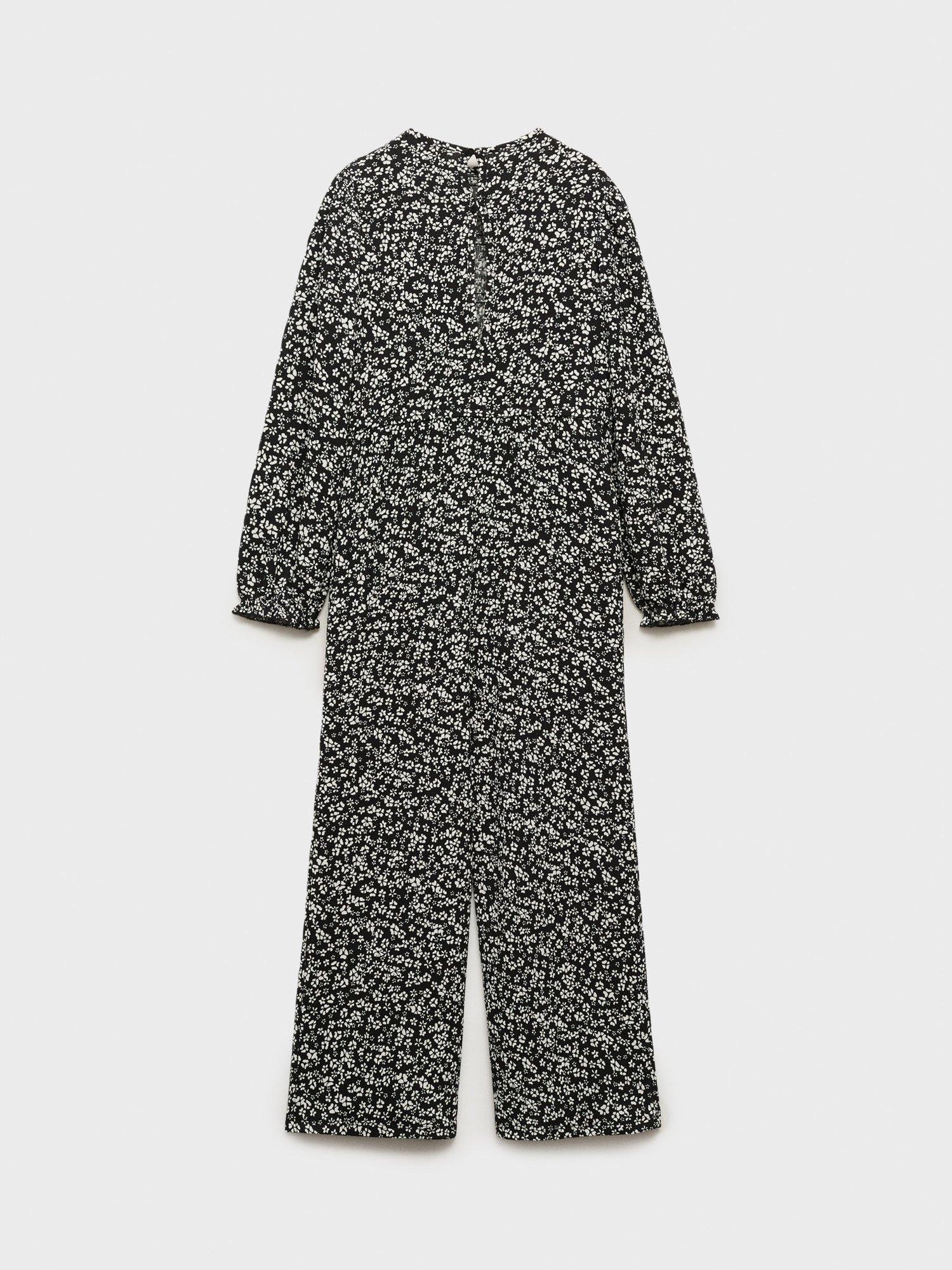 Product image 4 of 7, which shows Mango Kids' Nido Floral Jumpsuit, Black, 5-6 years