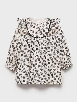 Mango Kids' Nuba Floral Frill Cotton Dress, Cream/Multi, Cream/Multi