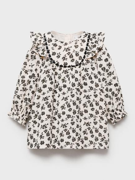 Mango Kids' Nuba Floral Frill Cotton Dress, Cream/Multi, Cream/Multi