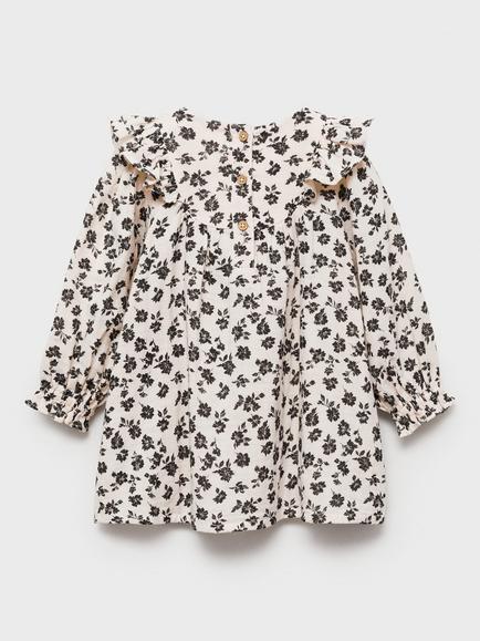 Mango Kids' Nuba Floral Frill Cotton Dress, Cream/Multi - view 2, Cream/Multi