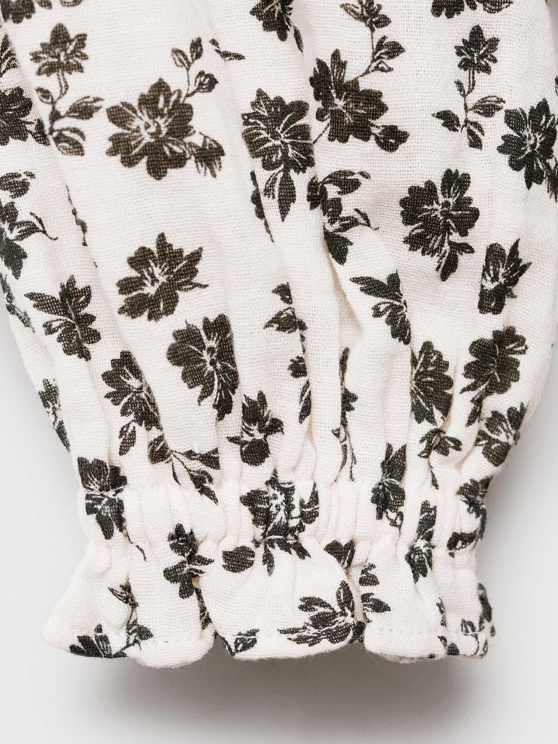 Product image 3 of 4, which shows Mango Kids' Nuba Floral Frill Cotton Dress, Cream/Multi, 9-12 months