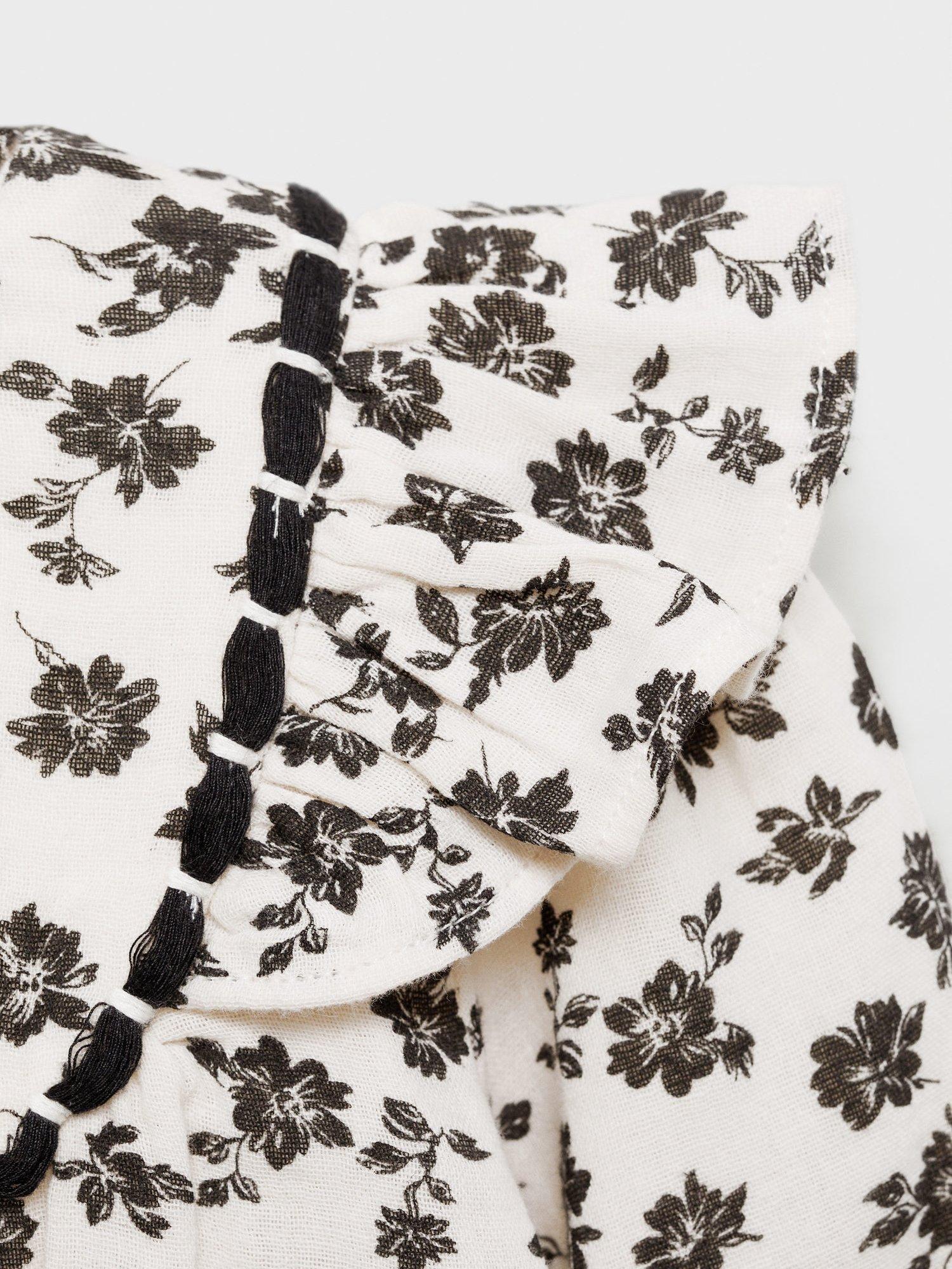 Product image 4 of 4, which shows Mango Kids' Nuba Floral Frill Cotton Dress, Cream/Multi, 9-12 months