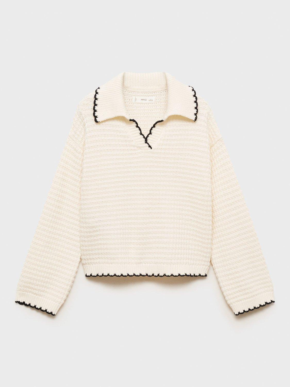 Product image 1 of 4, which shows Mango Kids' Charly Contrast Stitch Trim Cotton Jumper, Light Beige, 11-12 years