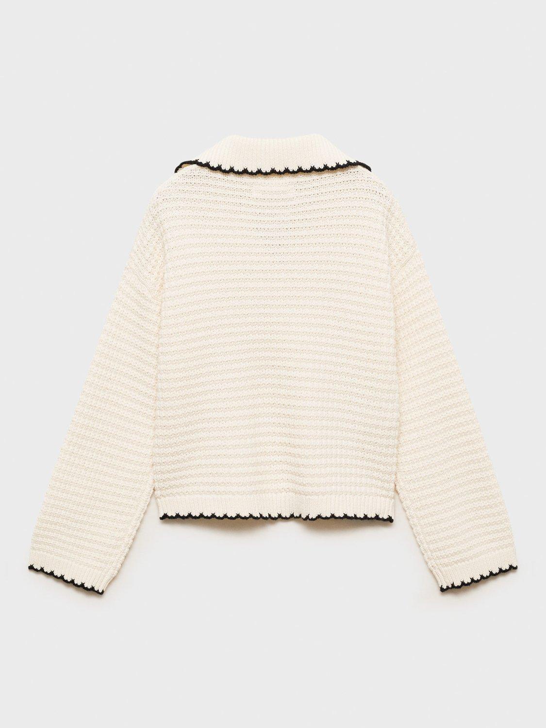 Product image 2 of 4, which shows Mango Kids' Charly Contrast Stitch Trim Cotton Jumper, Light Beige, 11-12 years