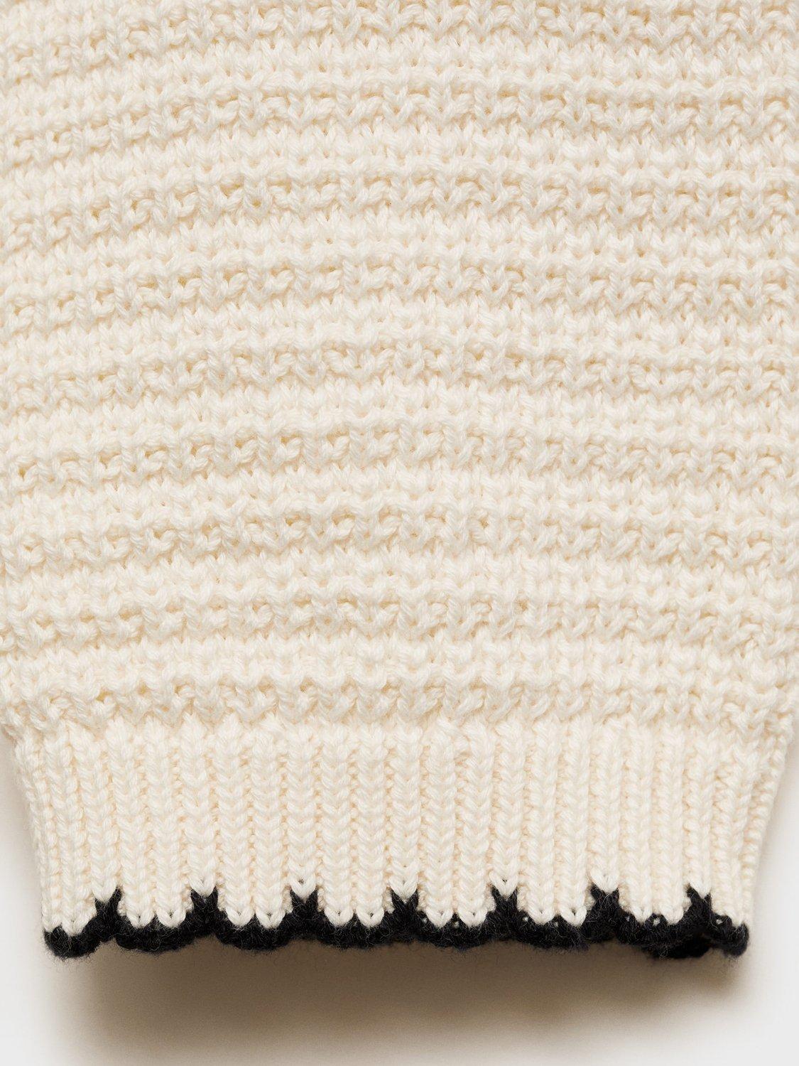 Product image 3 of 4, which shows Mango Kids' Charly Contrast Stitch Trim Cotton Jumper, Light Beige, 11-12 years