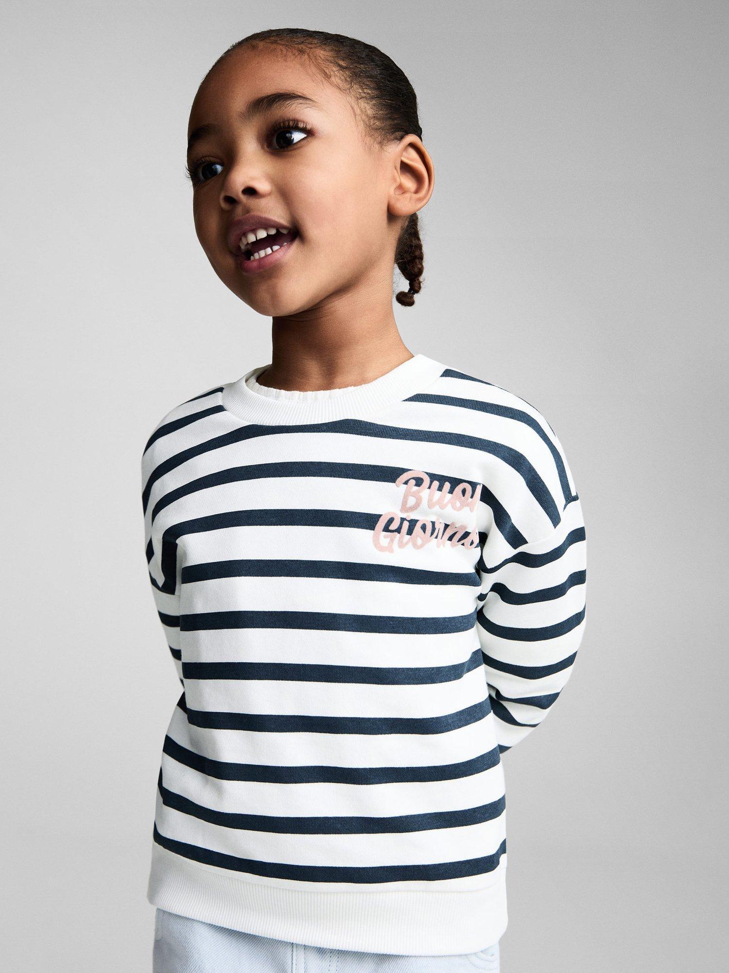 Product image 1 of 6, which shows Mango Kids' Giorno Stripe Sweatshirt, Natural White, 12-18 months