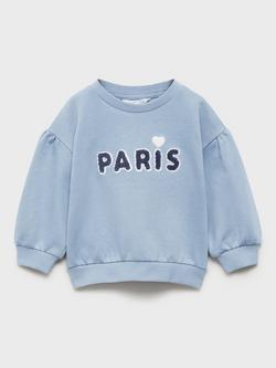 Mango Kids' Paris Puff Sleeve Sweatshirt, Pastel Blue, Pastel Blue