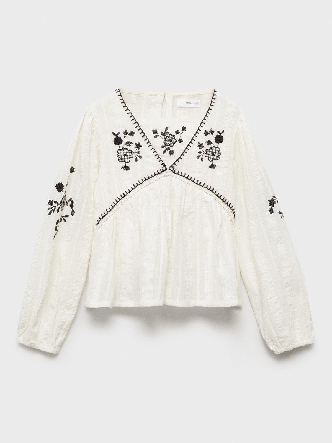 Product image 1 of 4, which shows Mango Kids' Camelia Floral Embroidered Cotton Blouse, White, 6 years