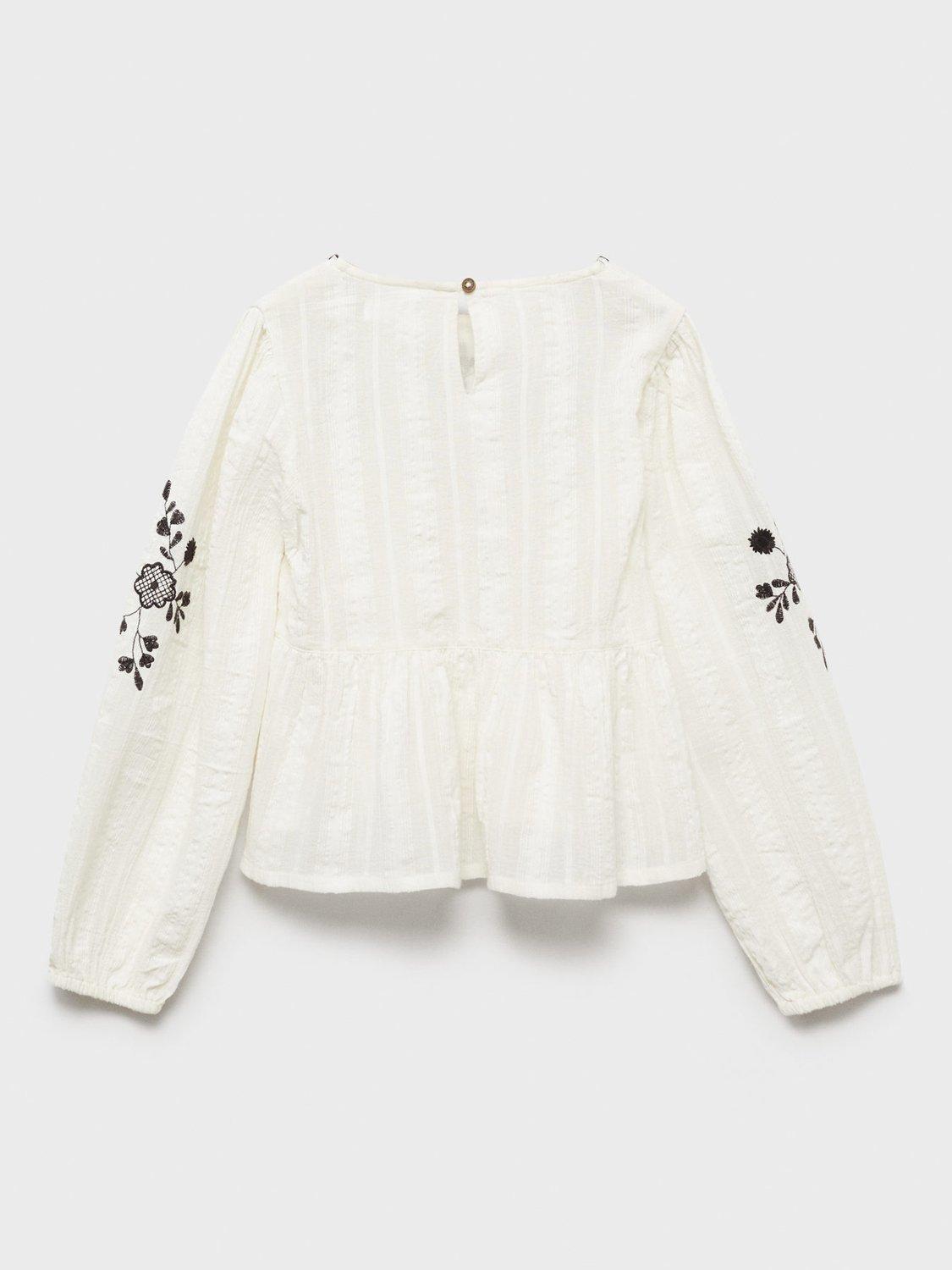 Product image 2 of 4, which shows Mango Kids' Camelia Floral Embroidered Cotton Blouse, White, 6 years