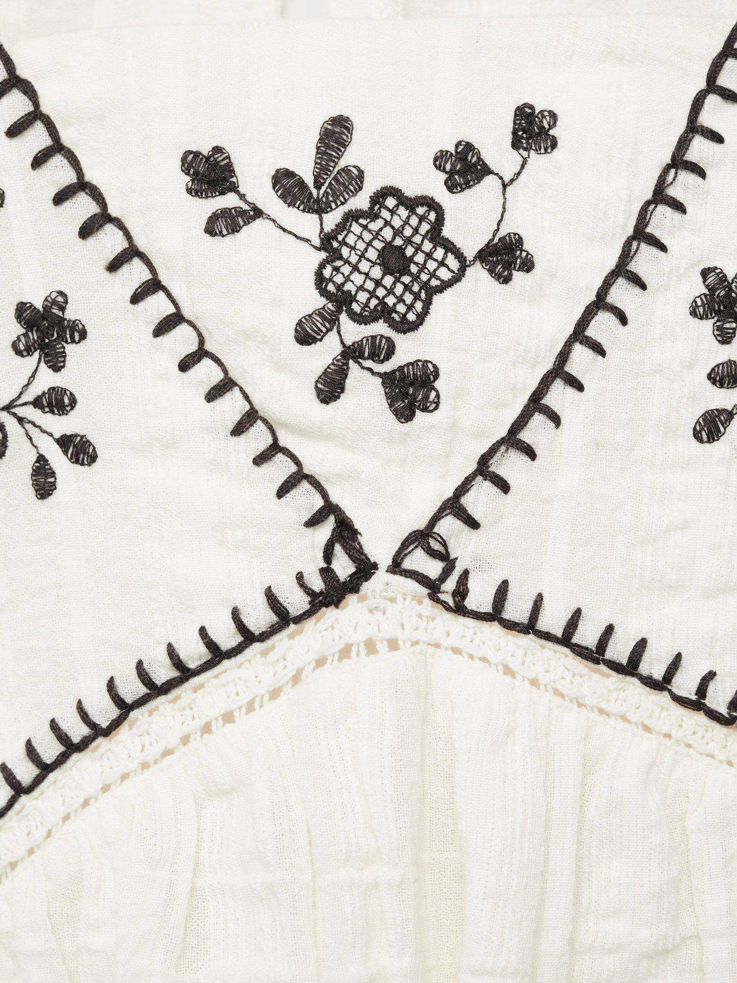 Product image 4 of 4, which shows Mango Kids' Camelia Floral Embroidered Cotton Blouse, White, 6 years