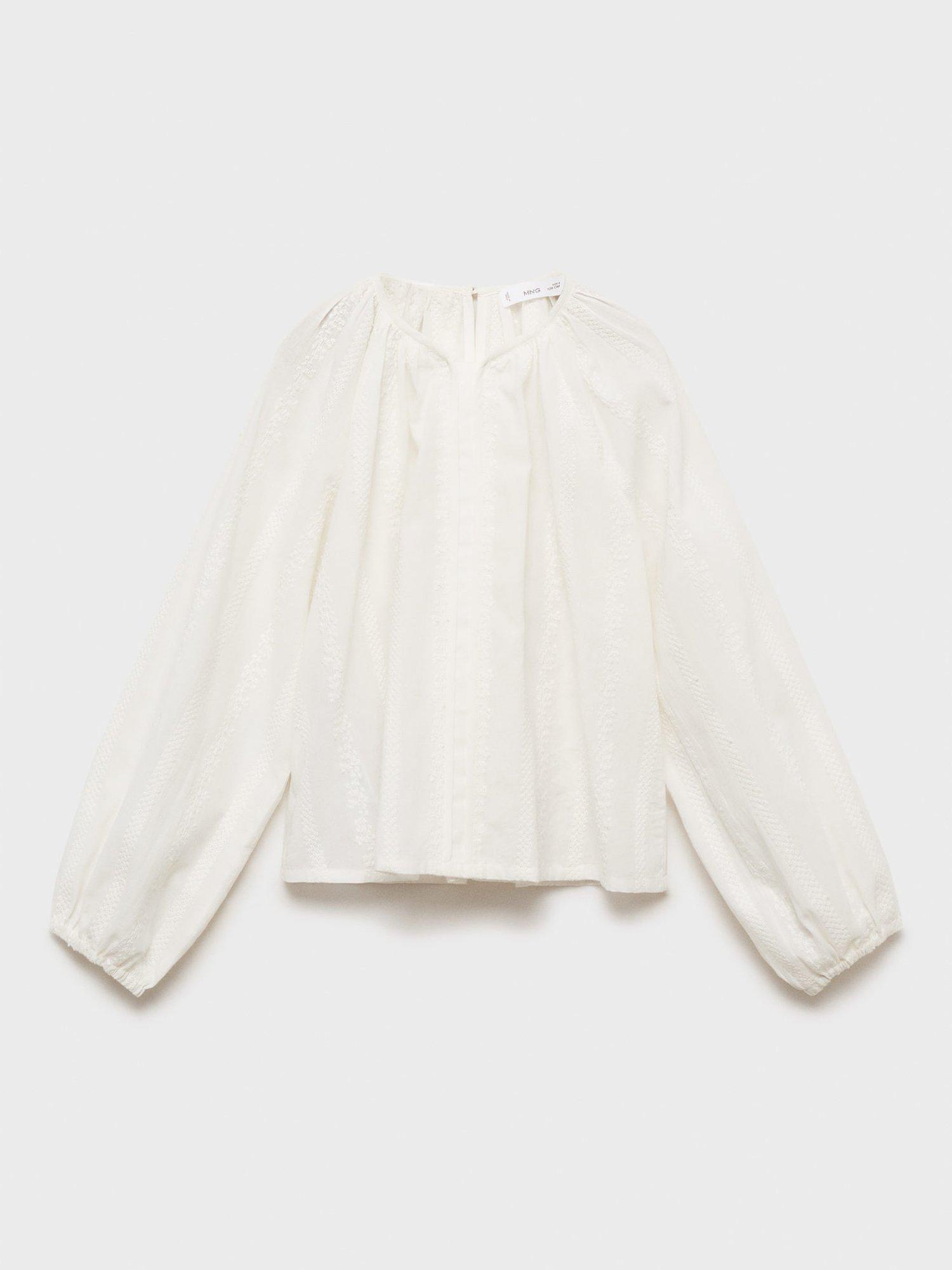 Product image 3 of 7, which shows Mango Kids' Inma Embroidered Cotton Blouse, White, 13-14 years