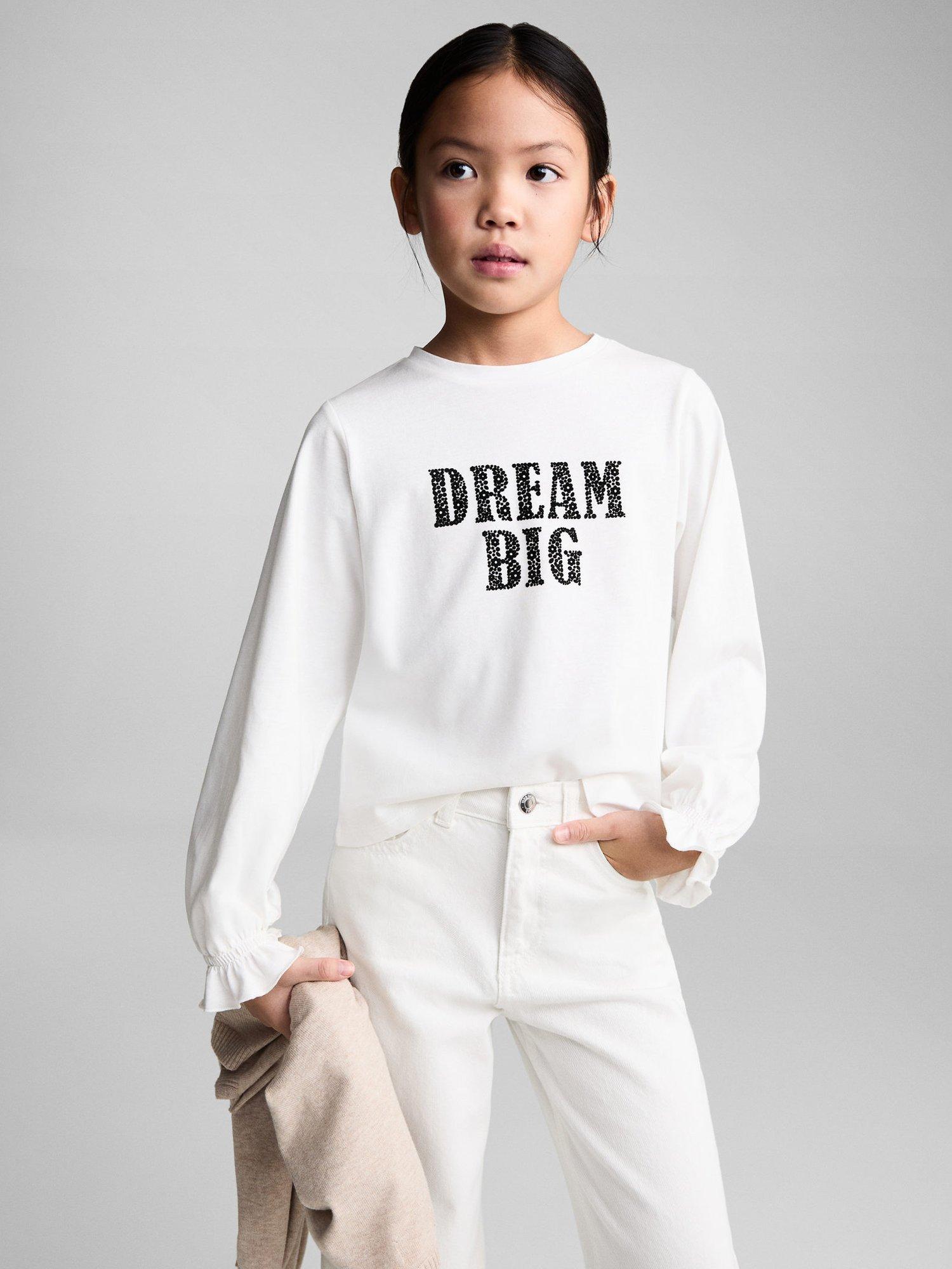 Product image 1 of 7, which shows Mango Kids' Bonjour Dream Big Tee, Natural White, 13-14 years