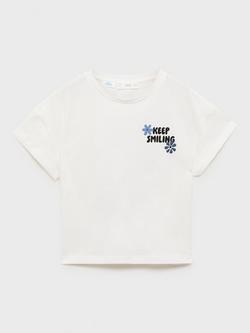 Mango Kids' Minnie Mouse Floral Smiling Tee, Natural White, Natural White