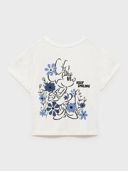 Mango Kids' Minnie Mouse Floral Smiling Tee, Natural White - view 2, Natural White